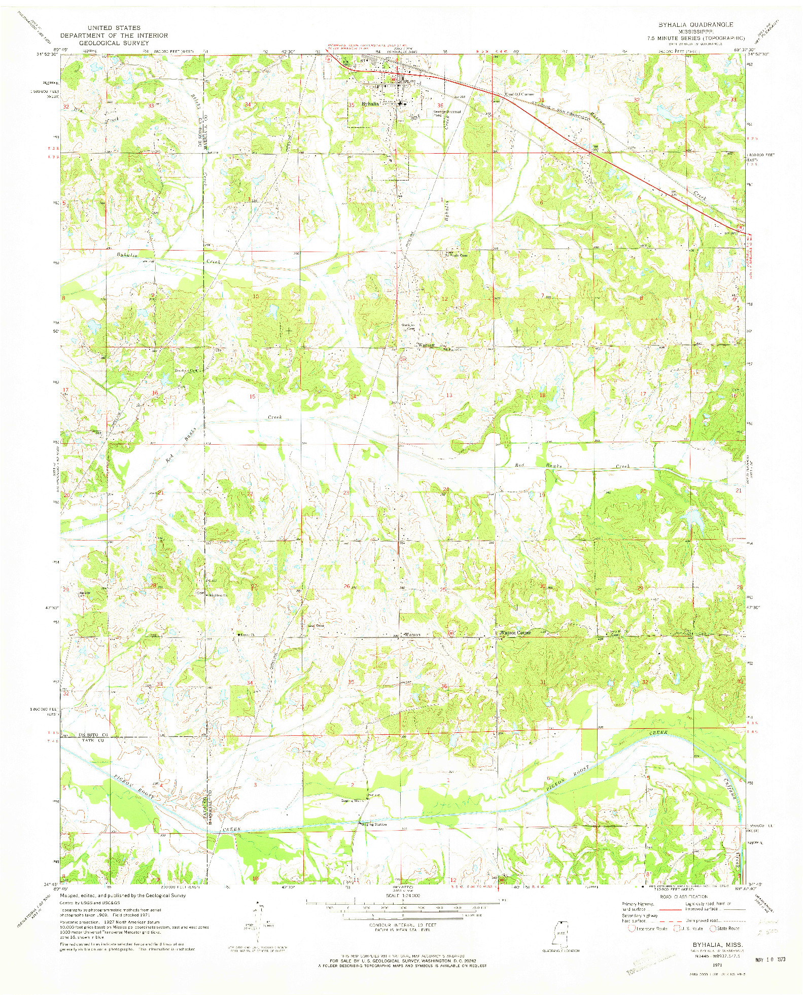 USGS 1:24000-SCALE QUADRANGLE FOR BYHALIA, MS 1971