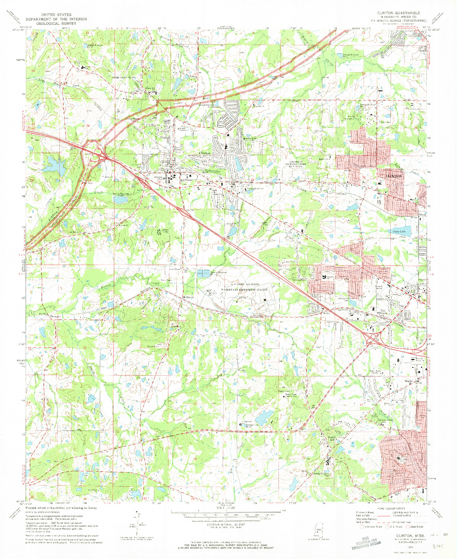 USGS 1:24000-SCALE QUADRANGLE FOR CLINTON, MS 1971