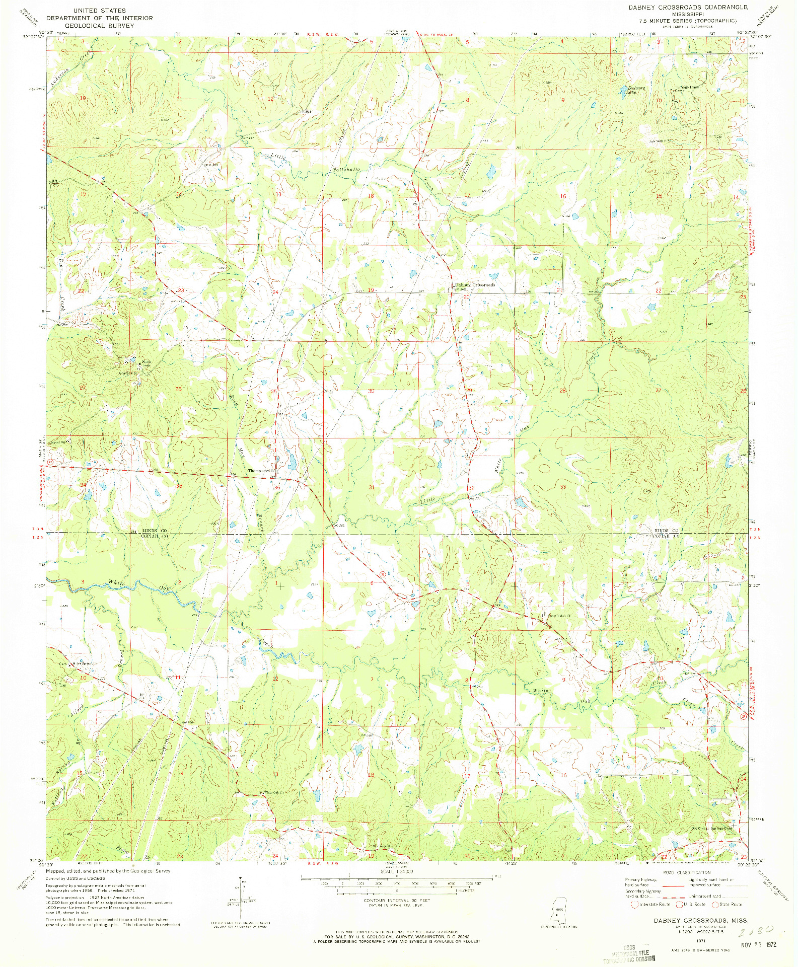 USGS 1:24000-SCALE QUADRANGLE FOR DABNEY CROSSROADS, MS 1971
