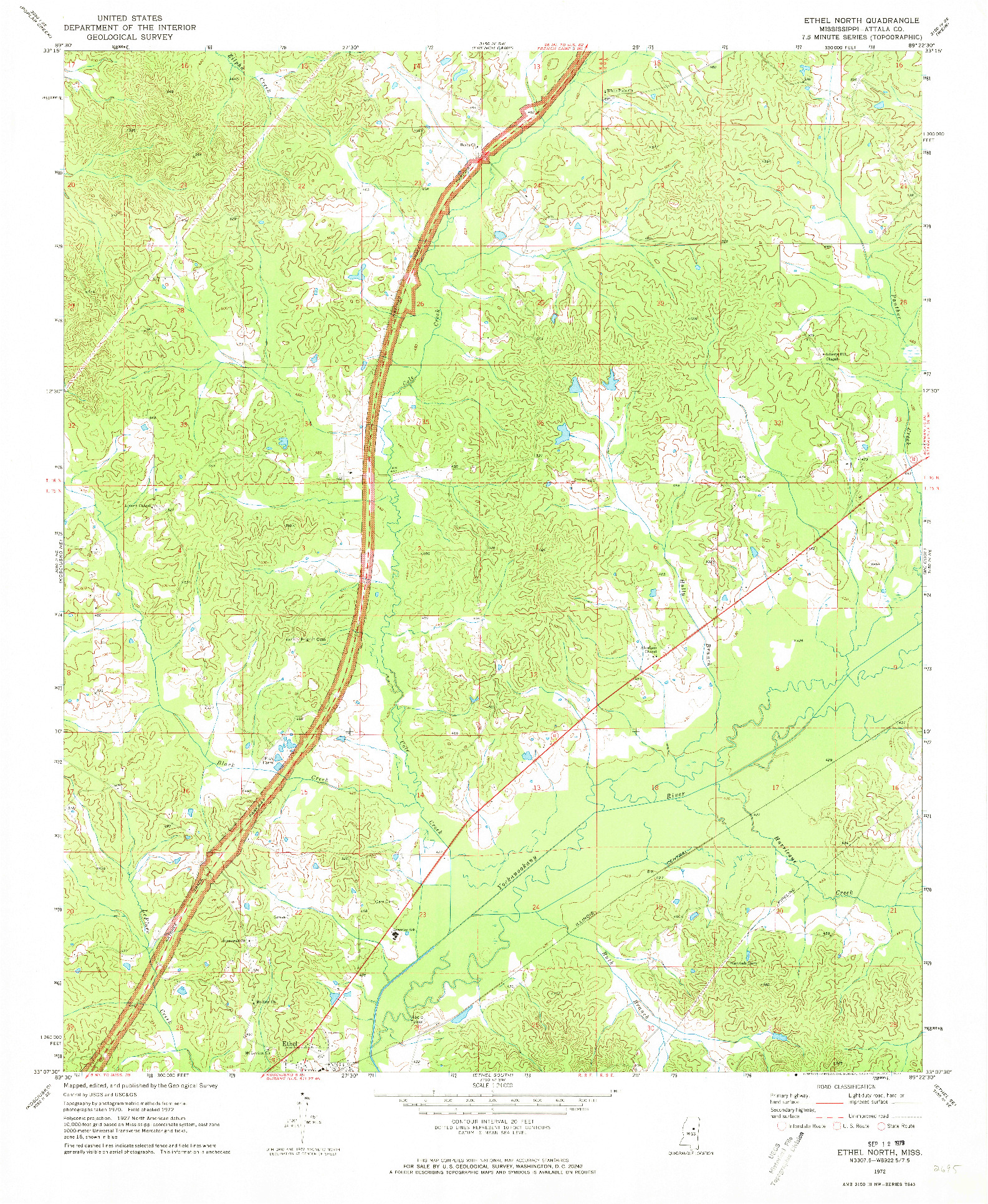 USGS 1:24000-SCALE QUADRANGLE FOR ETHEL NORTH, MS 1972