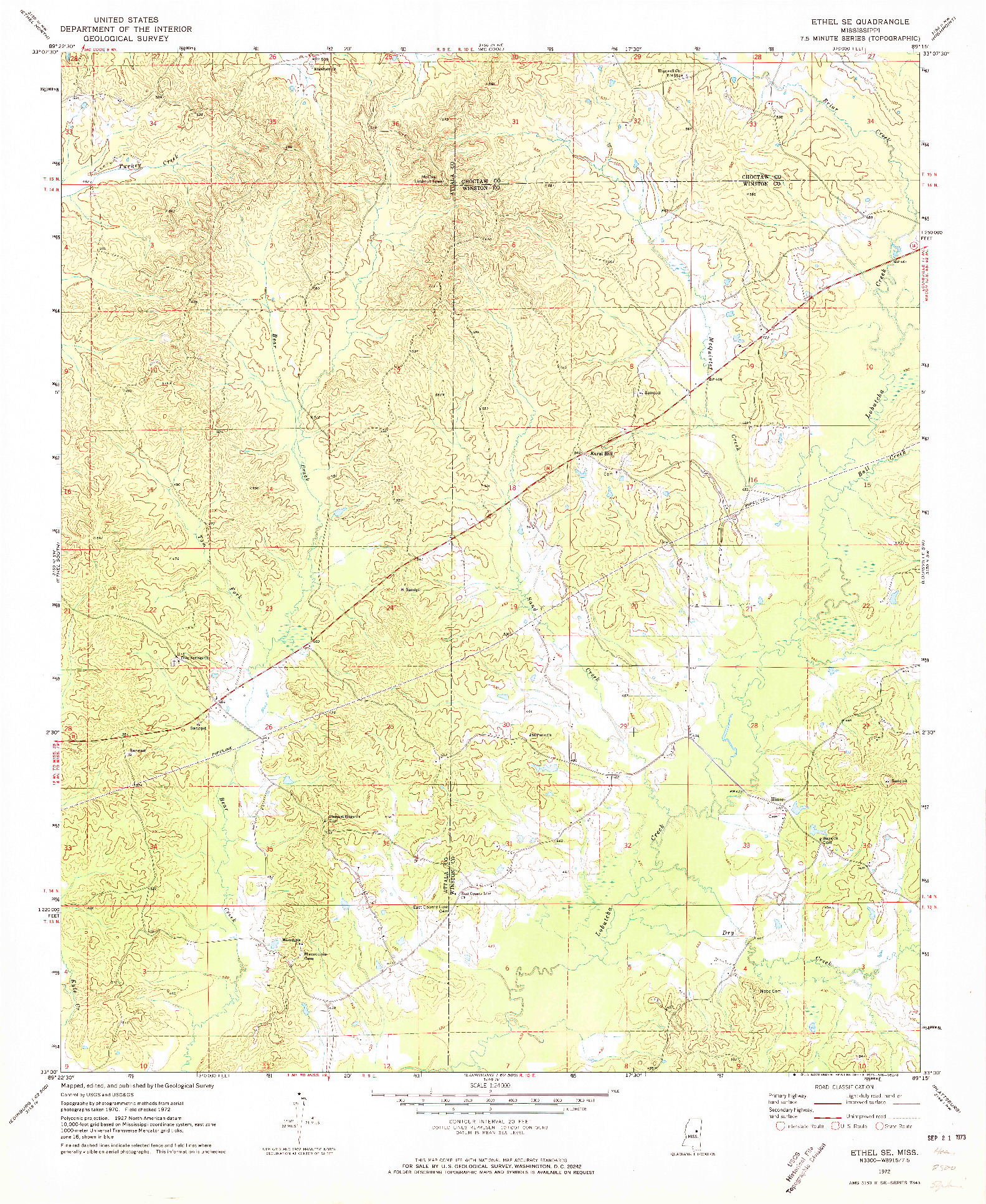 USGS 1:24000-SCALE QUADRANGLE FOR ETHEL SE, MS 1972