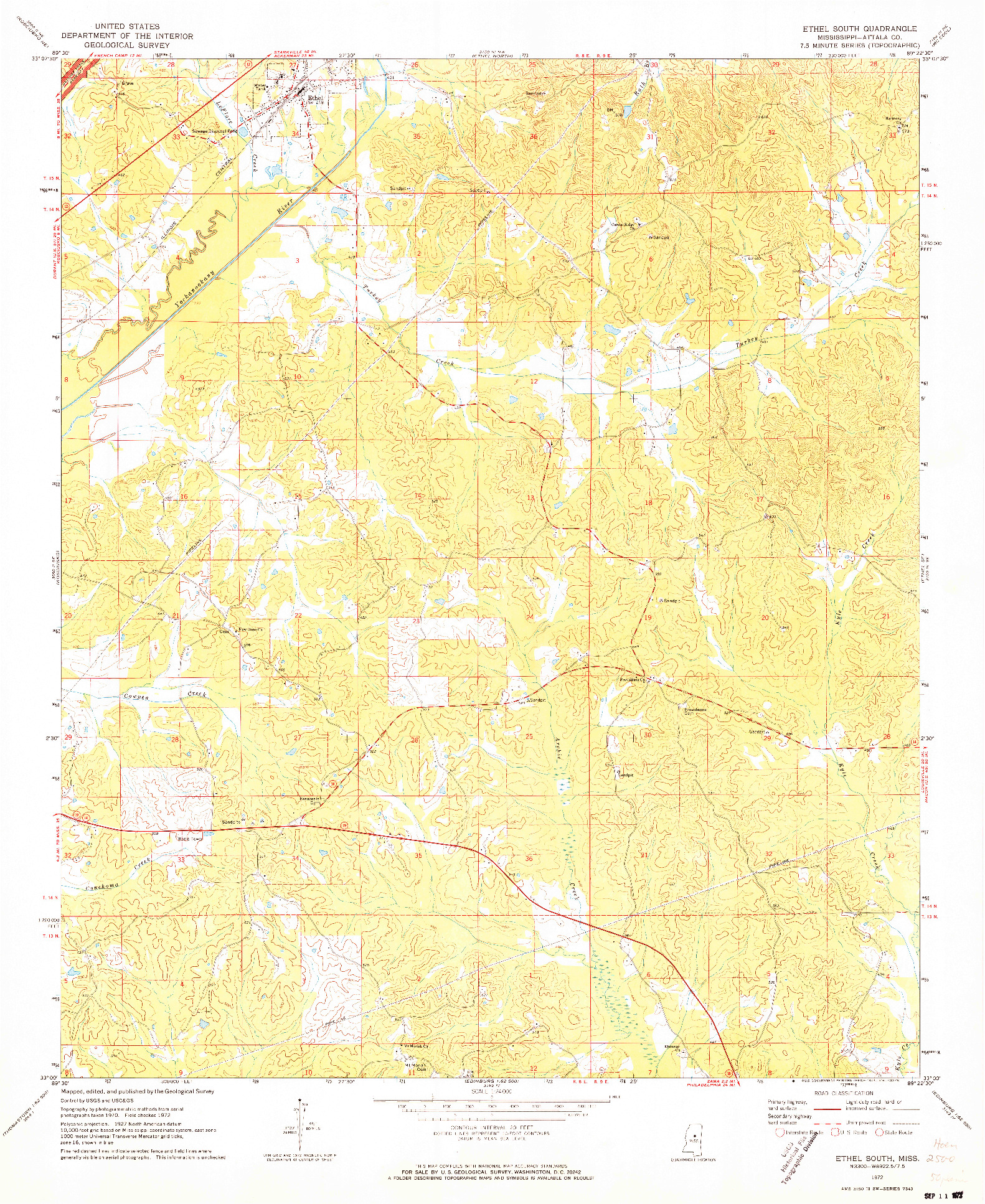 USGS 1:24000-SCALE QUADRANGLE FOR ETHEL SOUTH, MS 1972