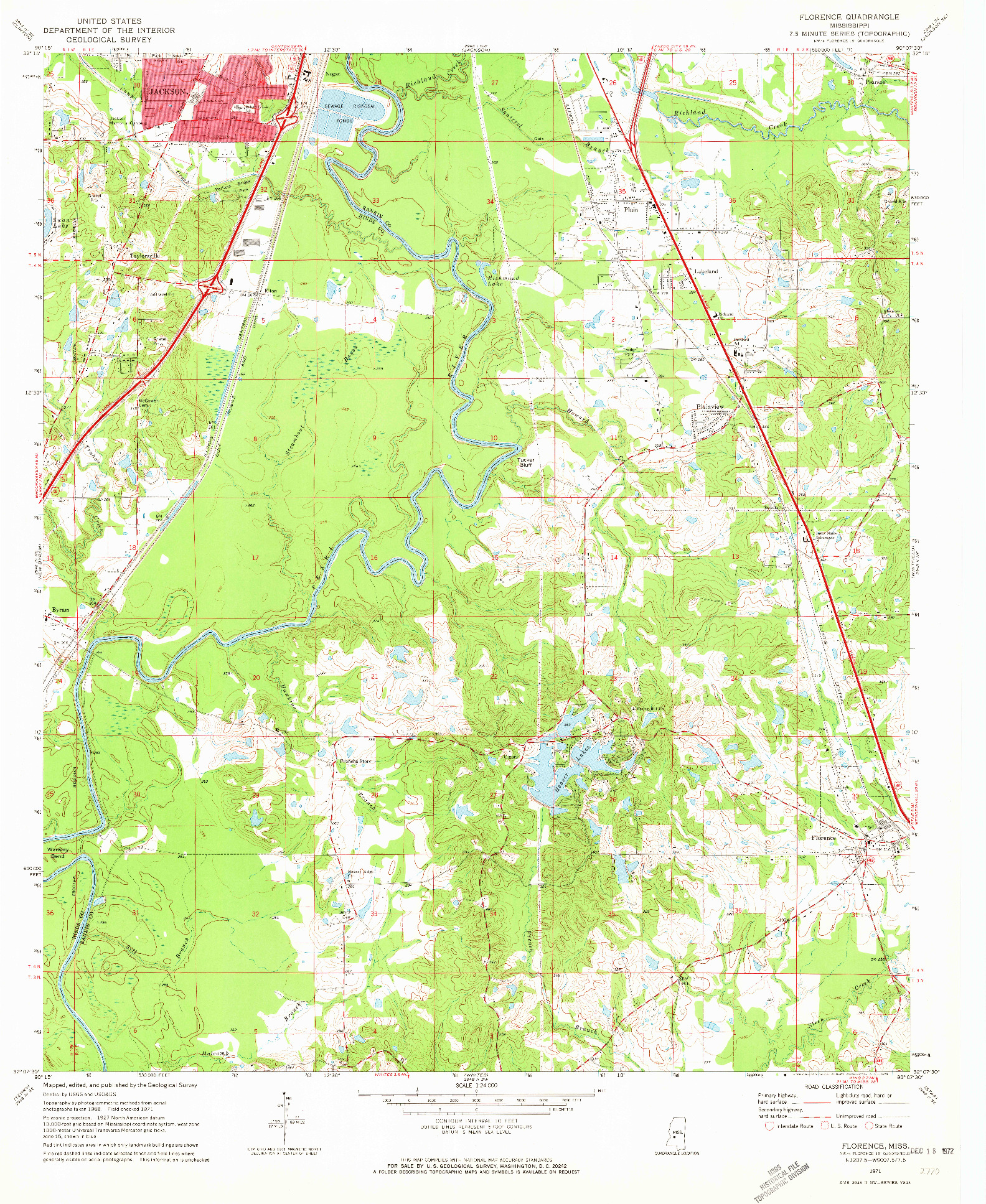 USGS 1:24000-SCALE QUADRANGLE FOR FLORENCE, MS 1971