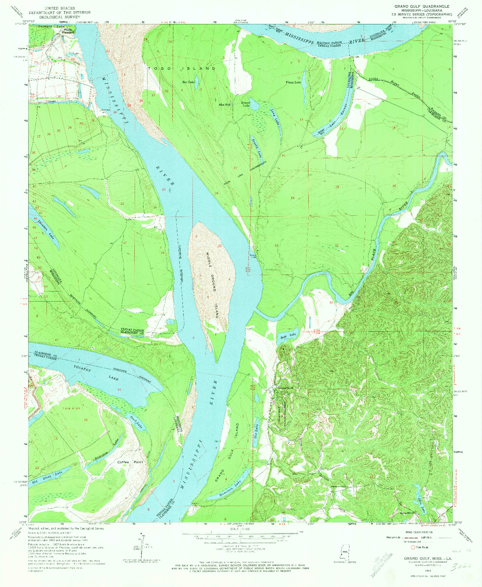 USGS 1:24000-SCALE QUADRANGLE FOR GRAND GULF, MS 1963