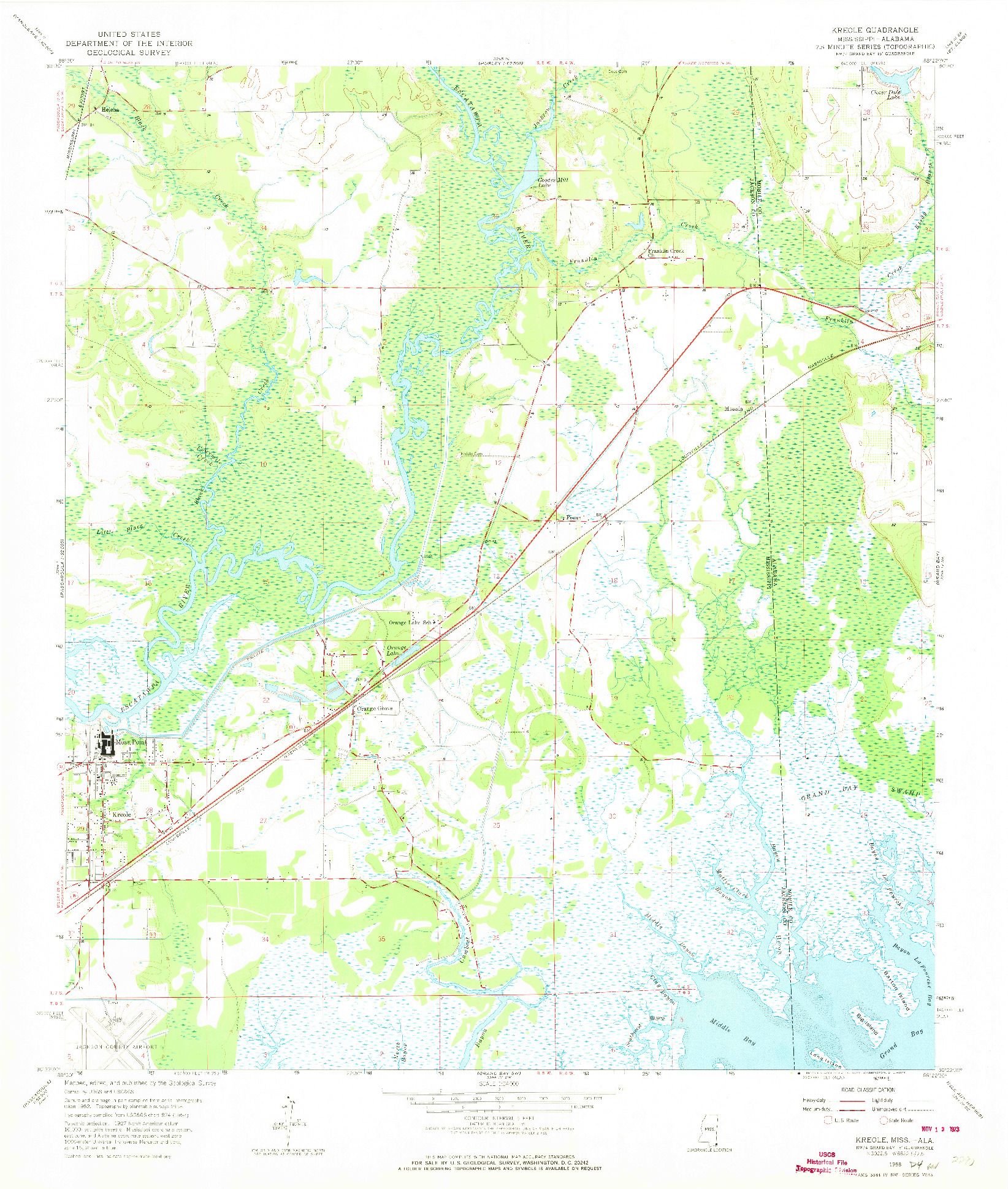 USGS 1:24000-SCALE QUADRANGLE FOR KREOLE, MS 1958
