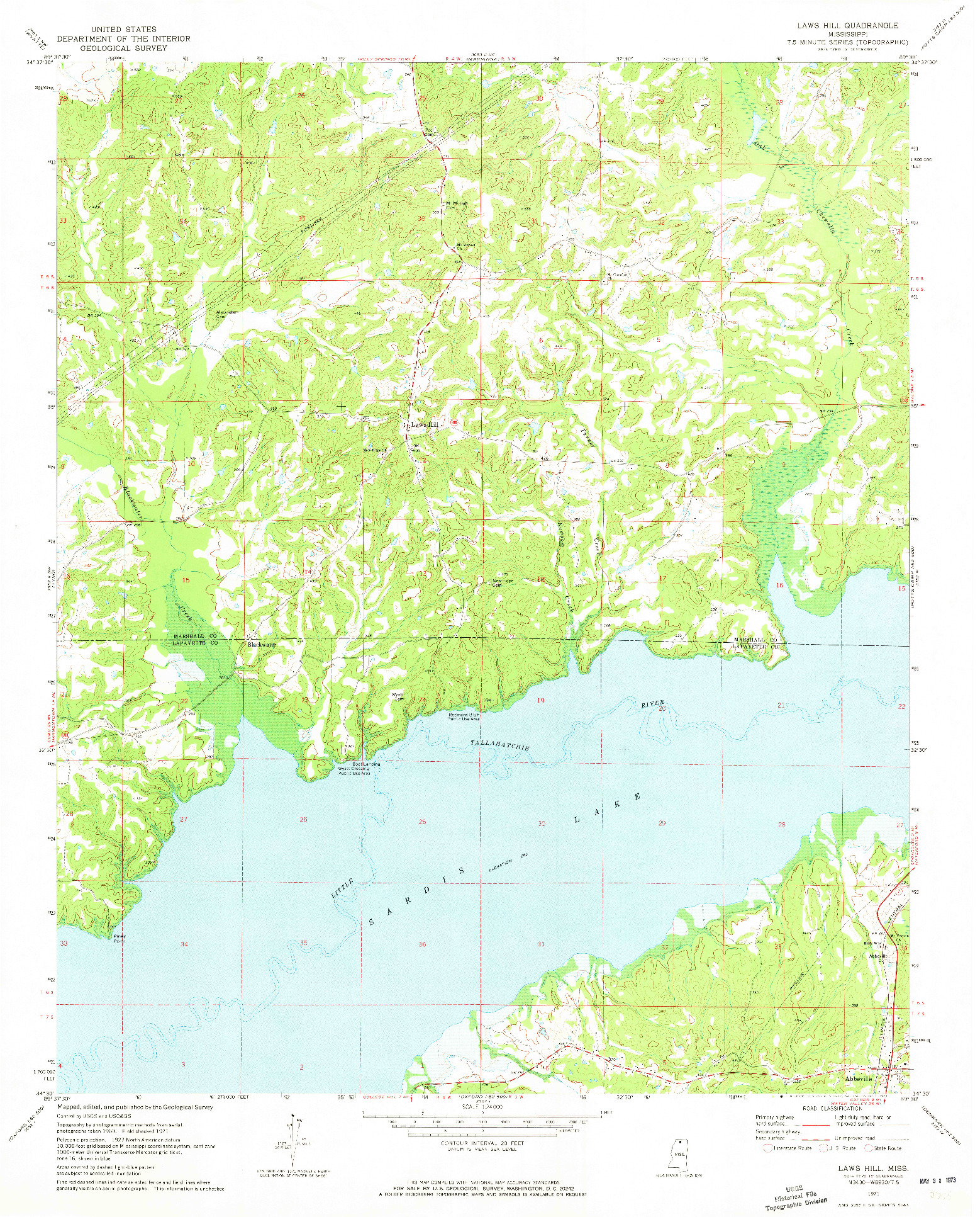 USGS 1:24000-SCALE QUADRANGLE FOR LAWS HILL, MS 1971