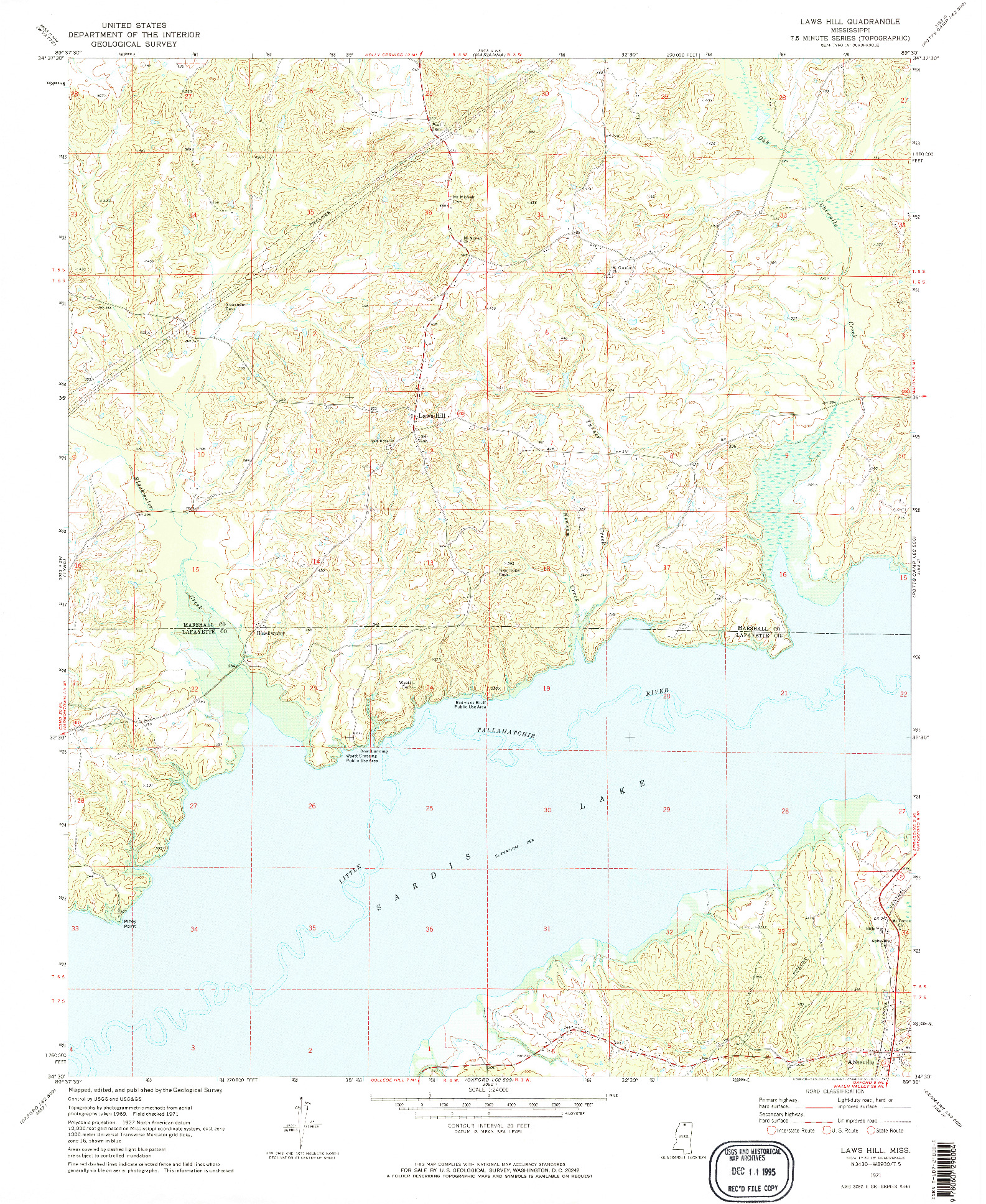 USGS 1:24000-SCALE QUADRANGLE FOR LAWS HILL, MS 1971