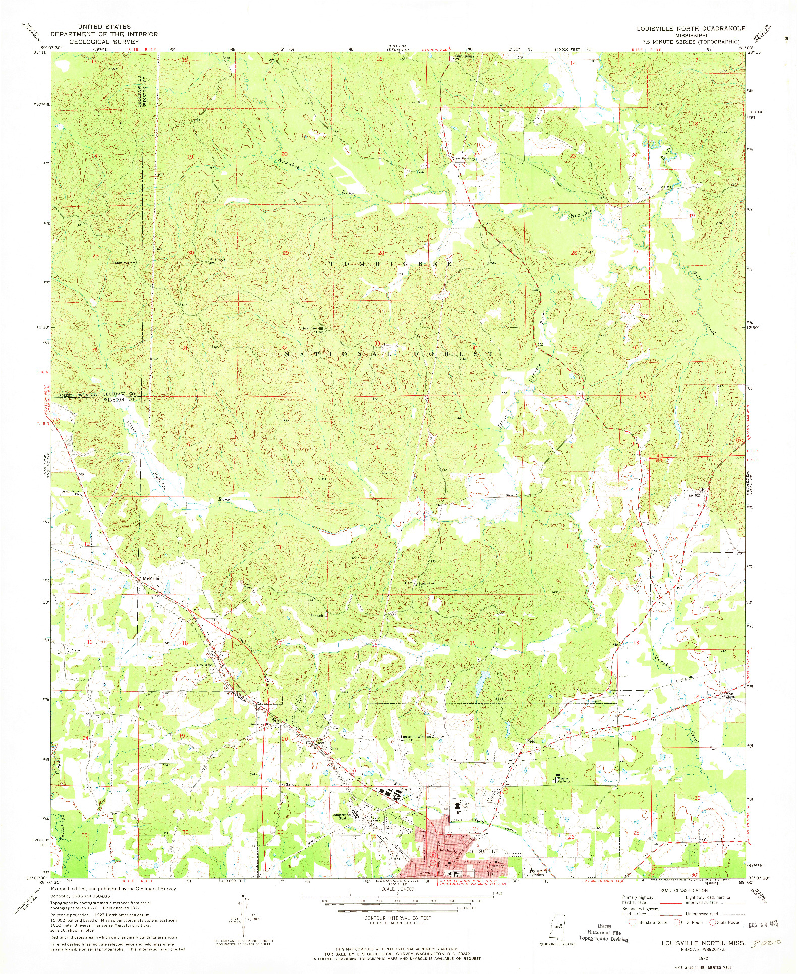 USGS 1:24000-SCALE QUADRANGLE FOR LOUISVILLE NORTH, MS 1972