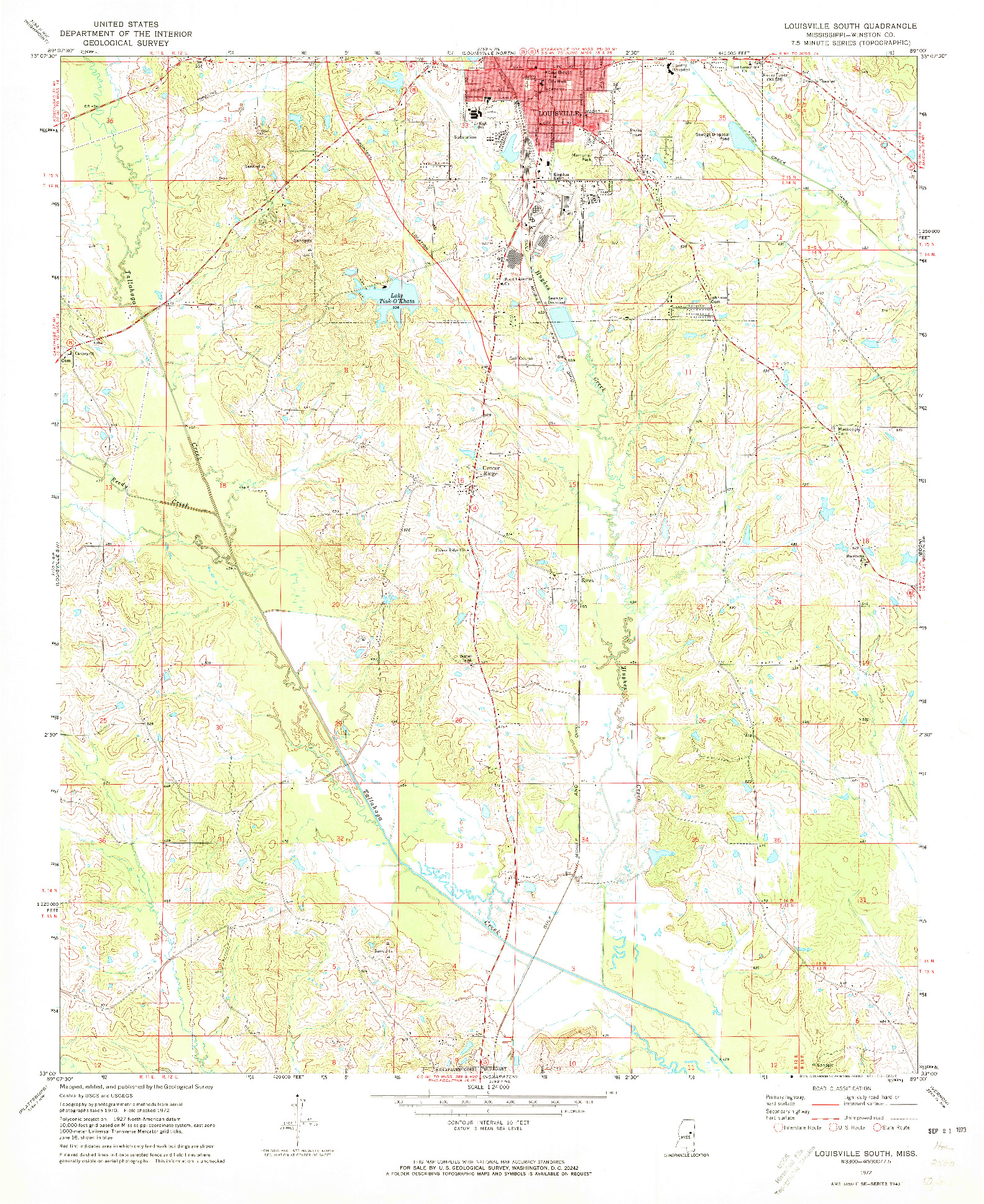 USGS 1:24000-SCALE QUADRANGLE FOR LOUISVILLE SOUTH, MS 1972