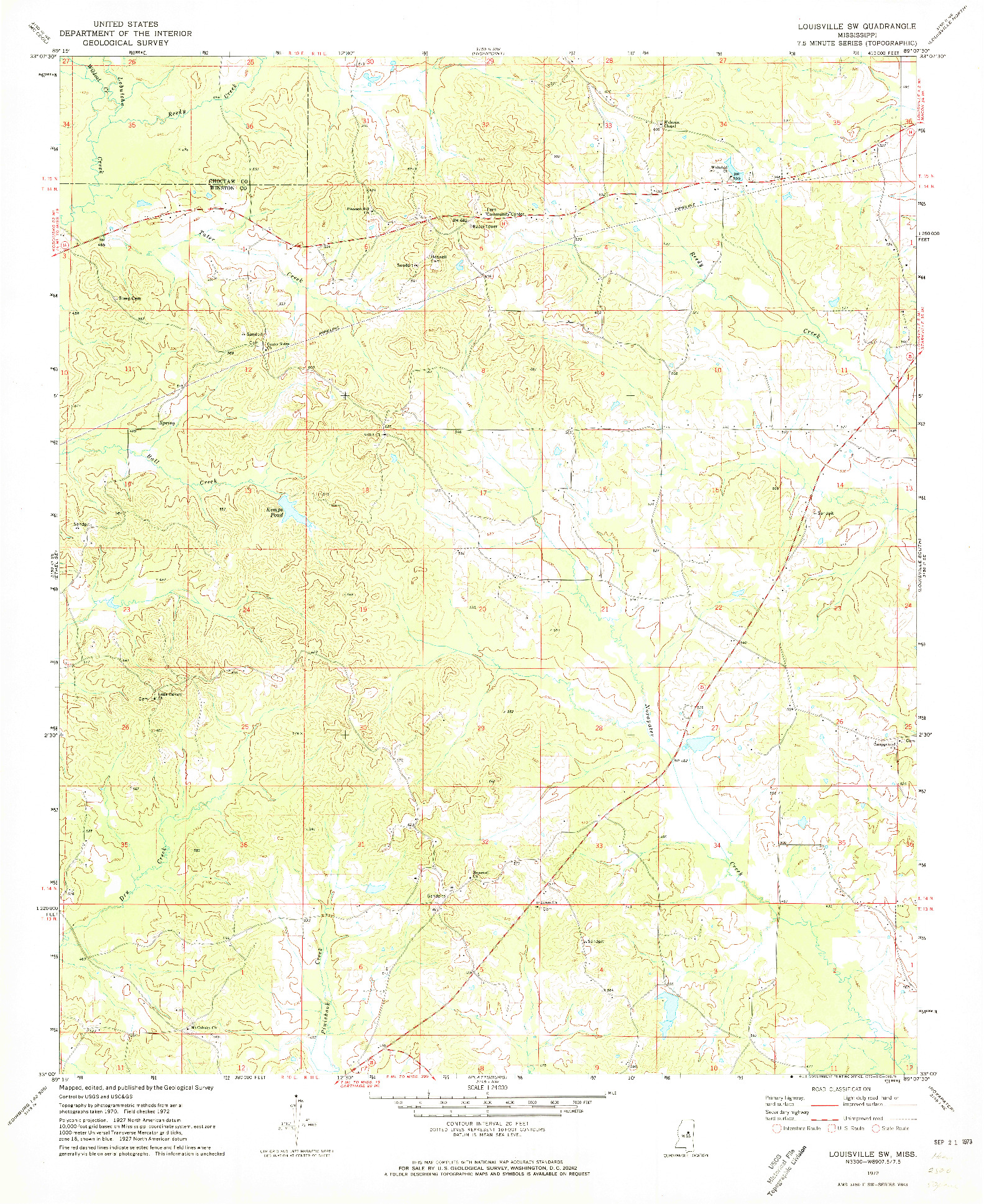 USGS 1:24000-SCALE QUADRANGLE FOR LOUISVILLE SW, MS 1972