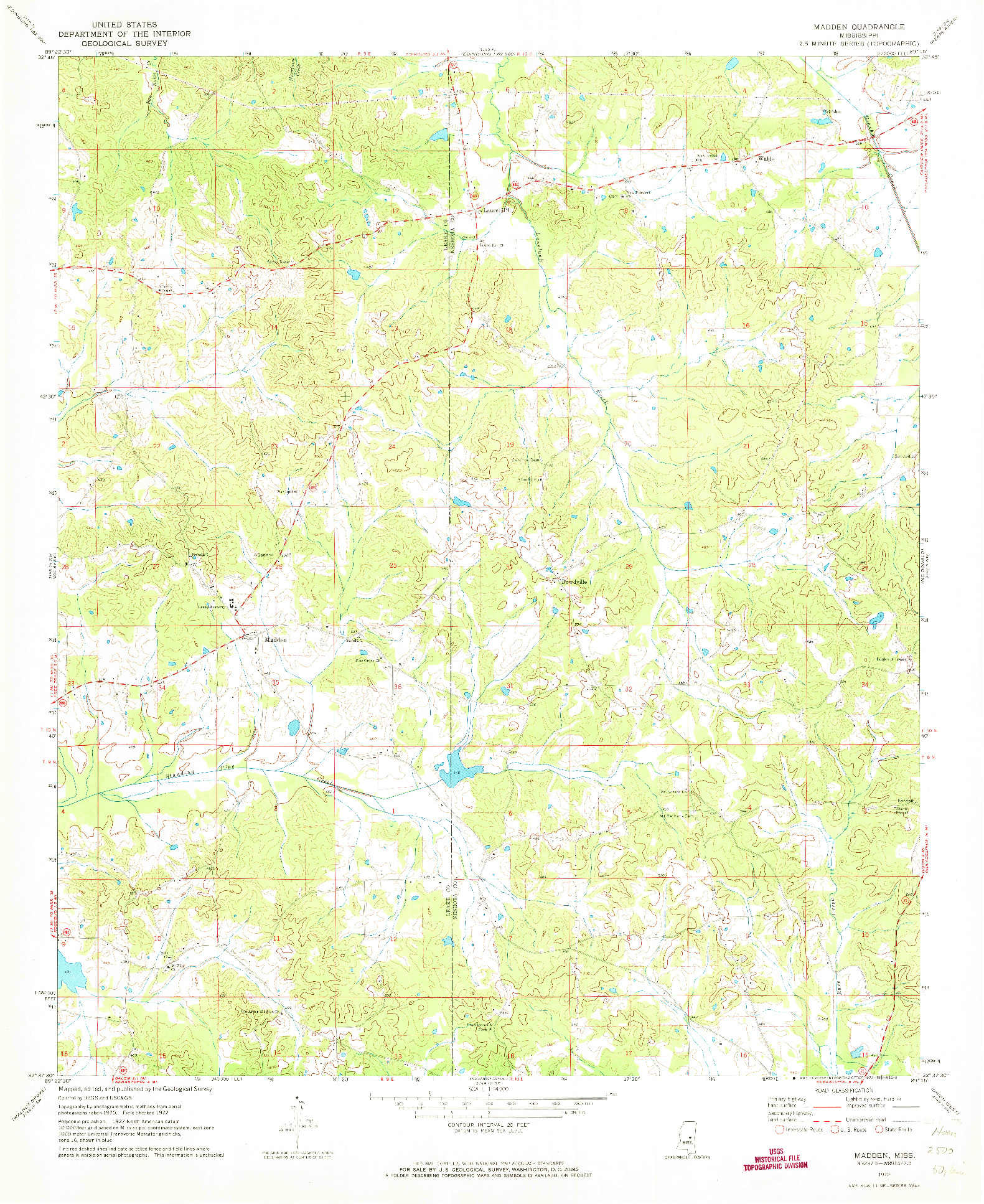 USGS 1:24000-SCALE QUADRANGLE FOR MADDEN, MS 1972