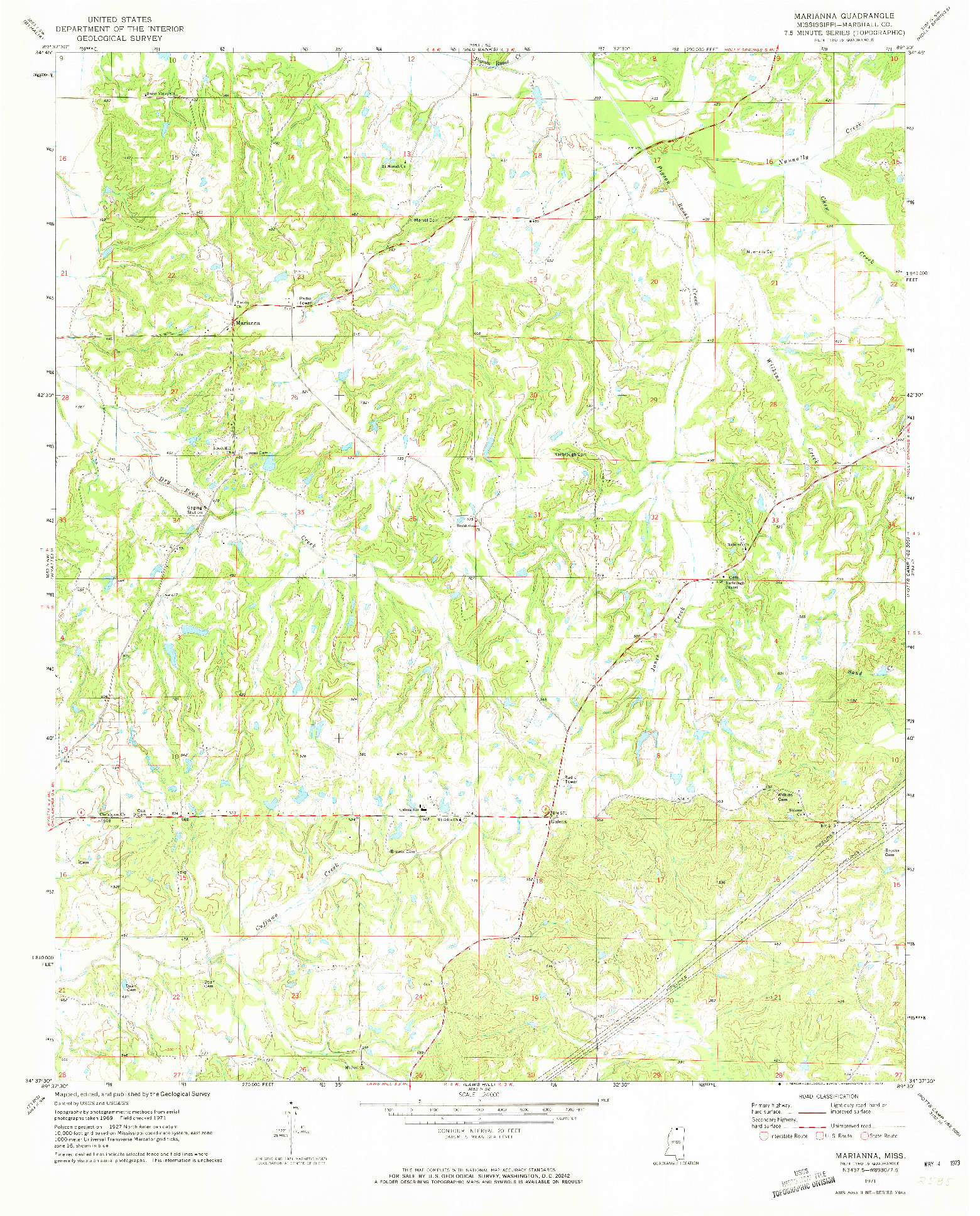USGS 1:24000-SCALE QUADRANGLE FOR MARIANNA, MS 1971