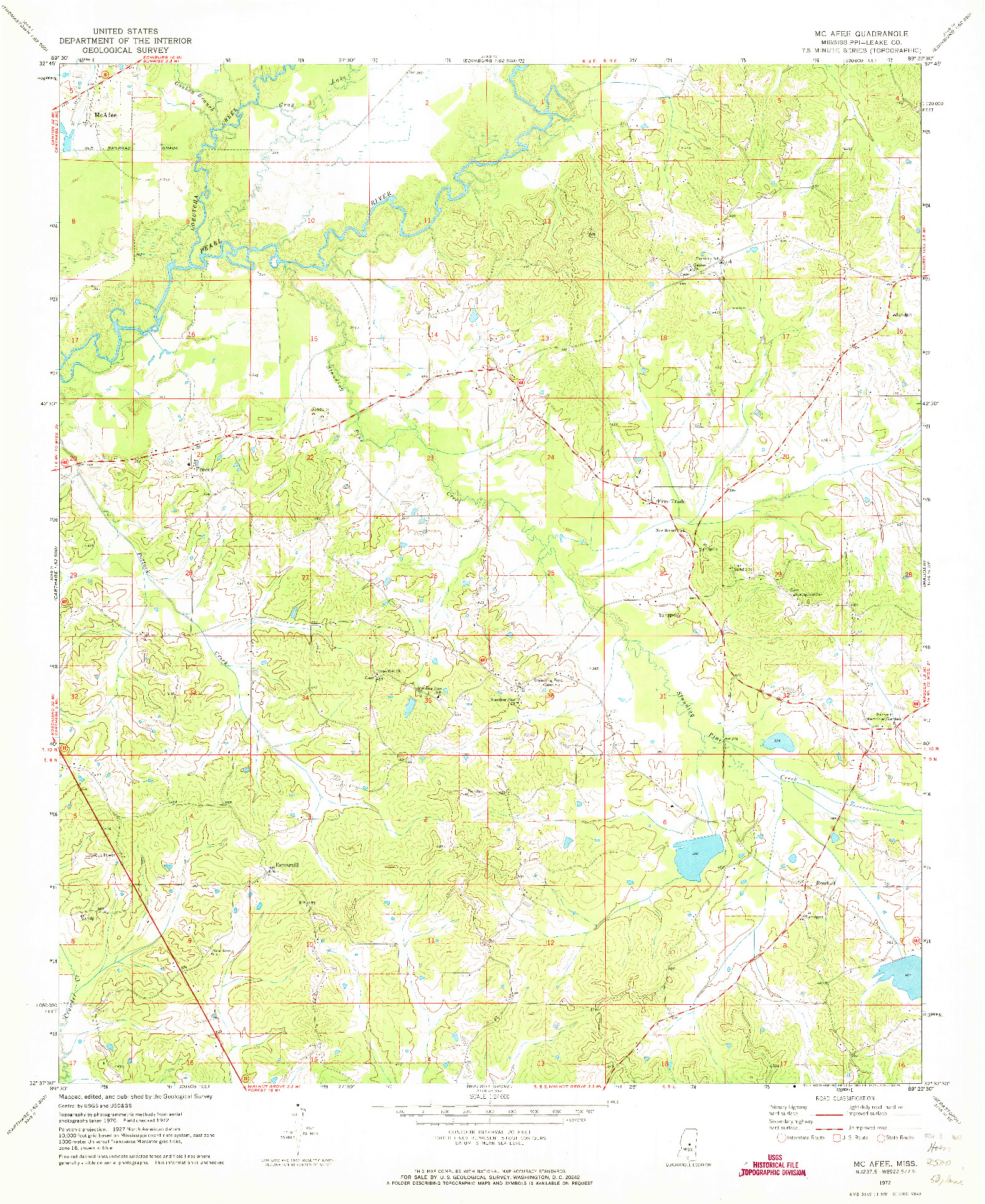 USGS 1:24000-SCALE QUADRANGLE FOR MCAFEE, MS 1972