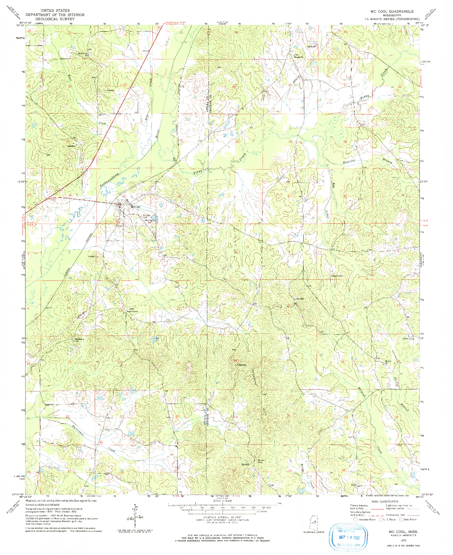 USGS 1:24000-SCALE QUADRANGLE FOR MCCOOL, MS 1972