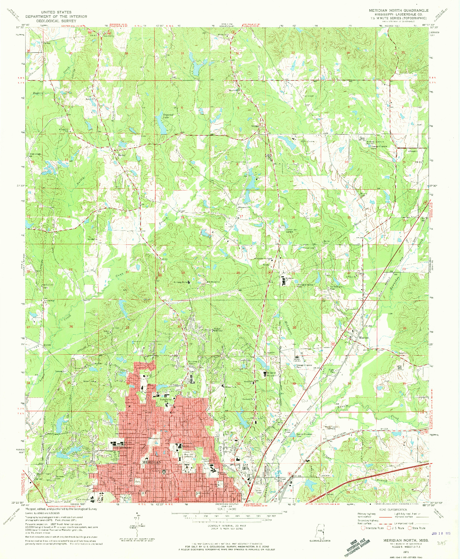 USGS 1:24000-SCALE QUADRANGLE FOR MERIDIAN NORTH, MS 1971