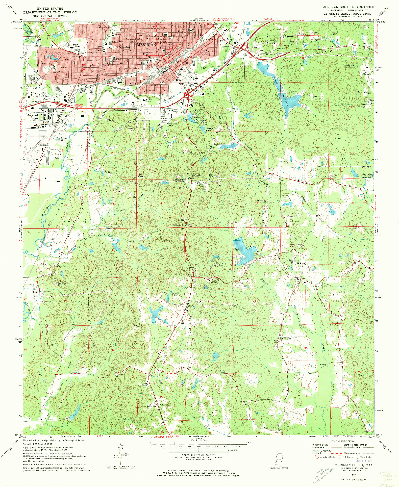 USGS 1:24000-SCALE QUADRANGLE FOR MERIDIAN SOUTH, MS 1971
