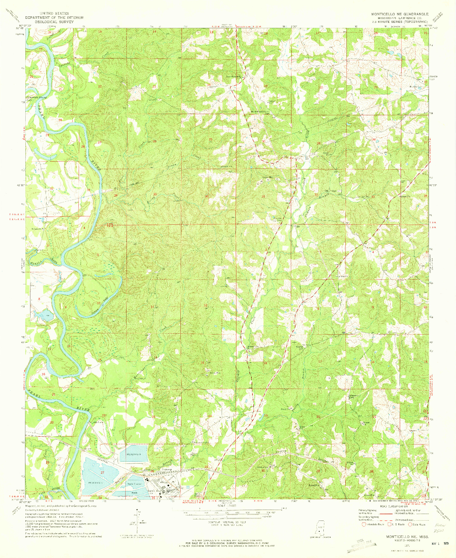 USGS 1:24000-SCALE QUADRANGLE FOR MONTICELLO NE, MS 1971