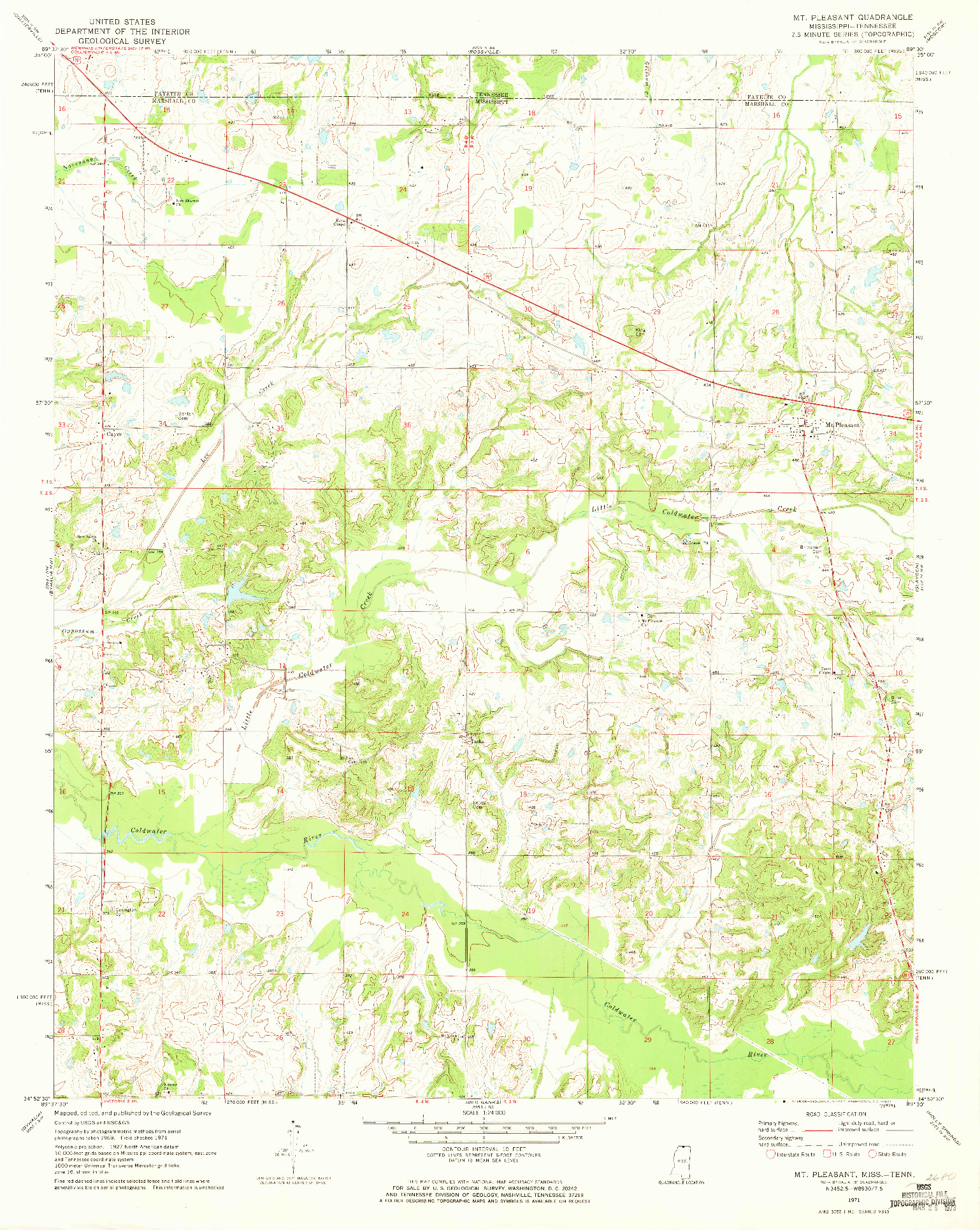 USGS 1:24000-SCALE QUADRANGLE FOR MT. PLEASANT, MS 1971