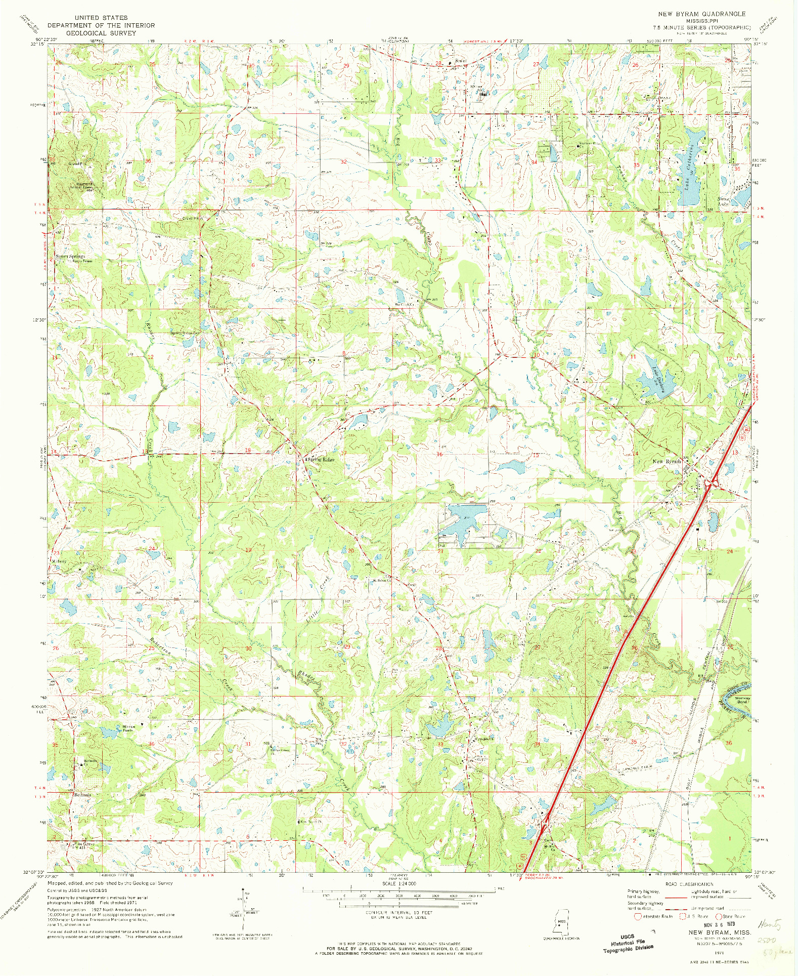 USGS 1:24000-SCALE QUADRANGLE FOR NEW BYRAM, MS 1971