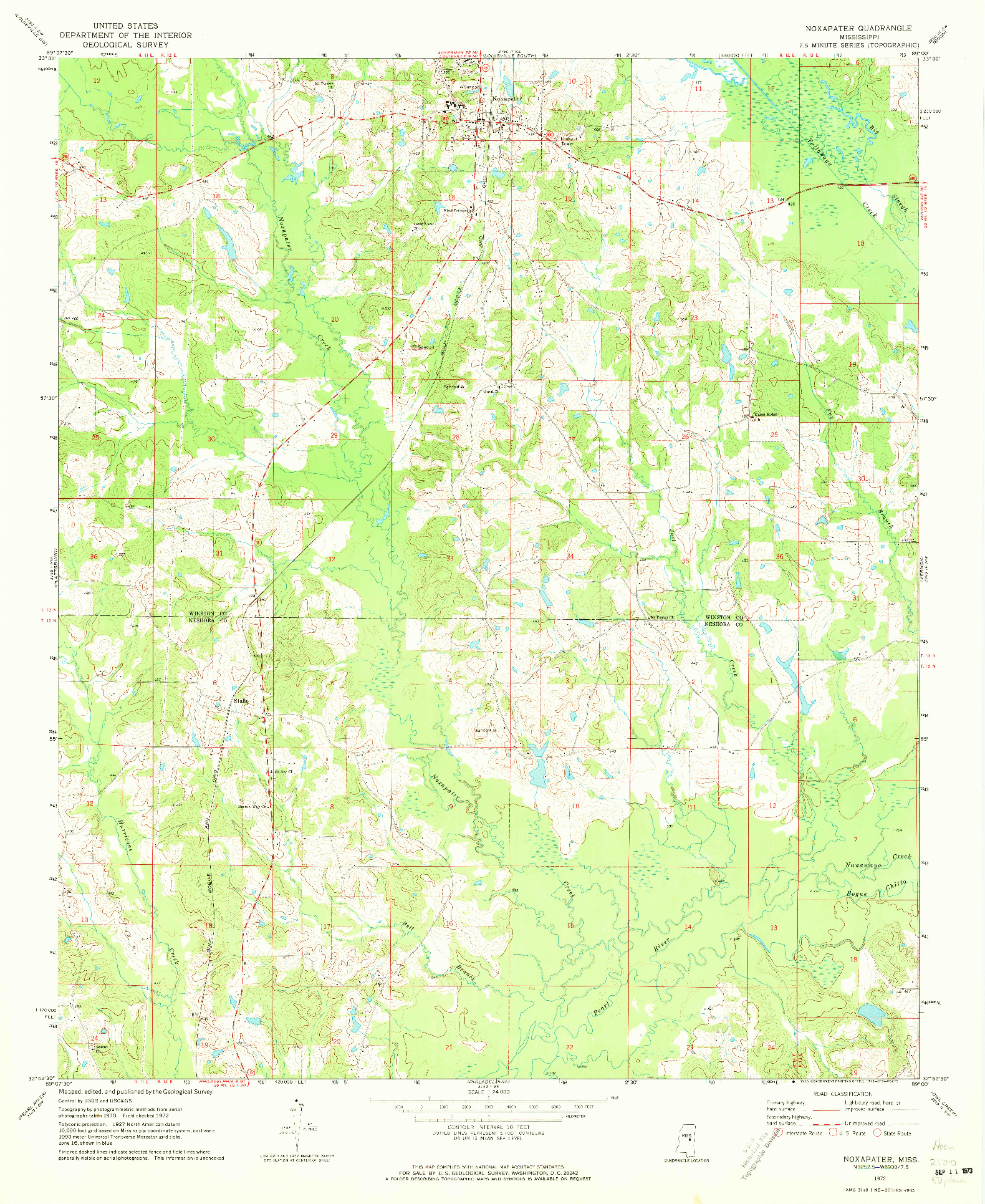 USGS 1:24000-SCALE QUADRANGLE FOR NOXAPATER, MS 1972