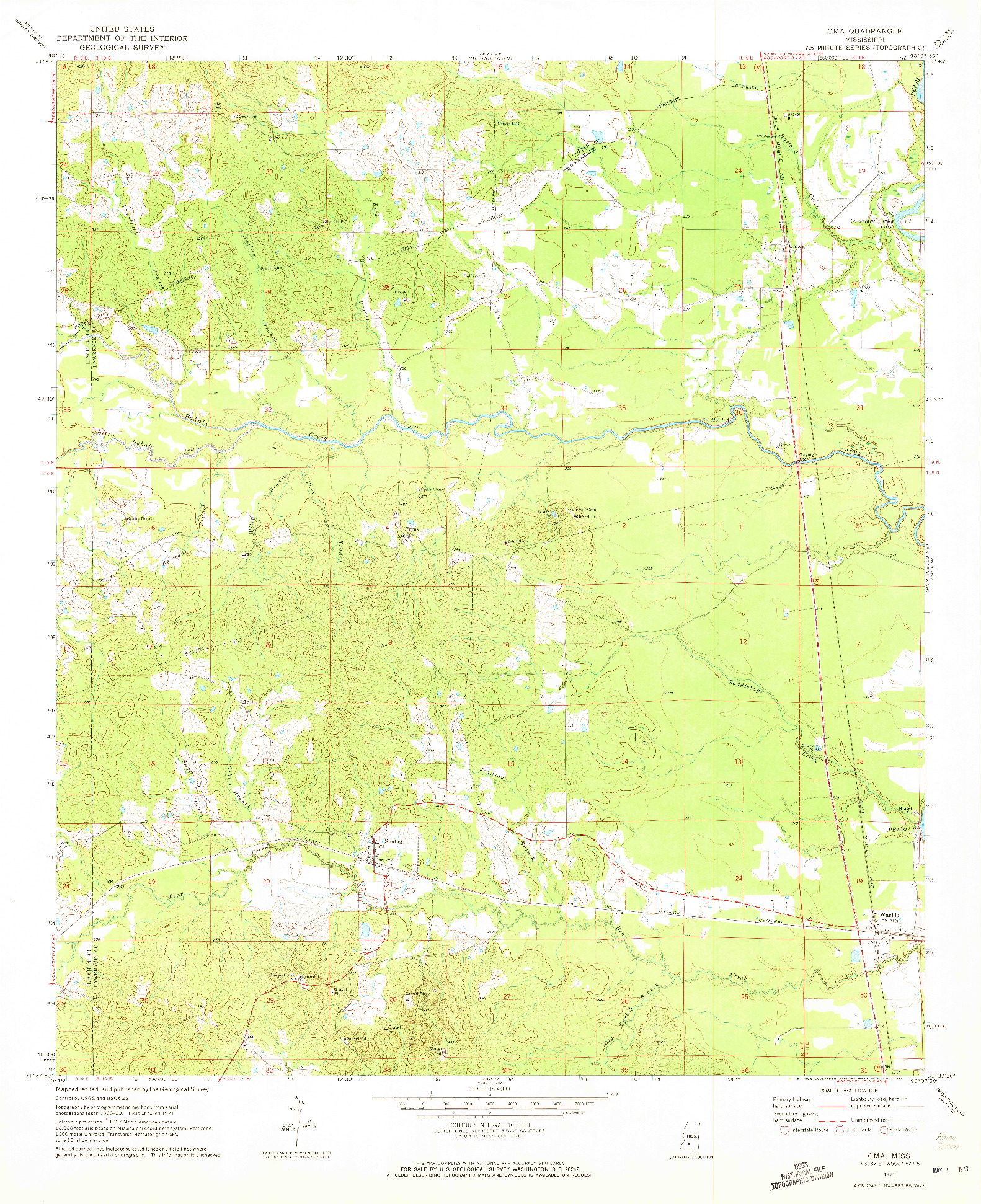 USGS 1:24000-SCALE QUADRANGLE FOR OMA, MS 1971