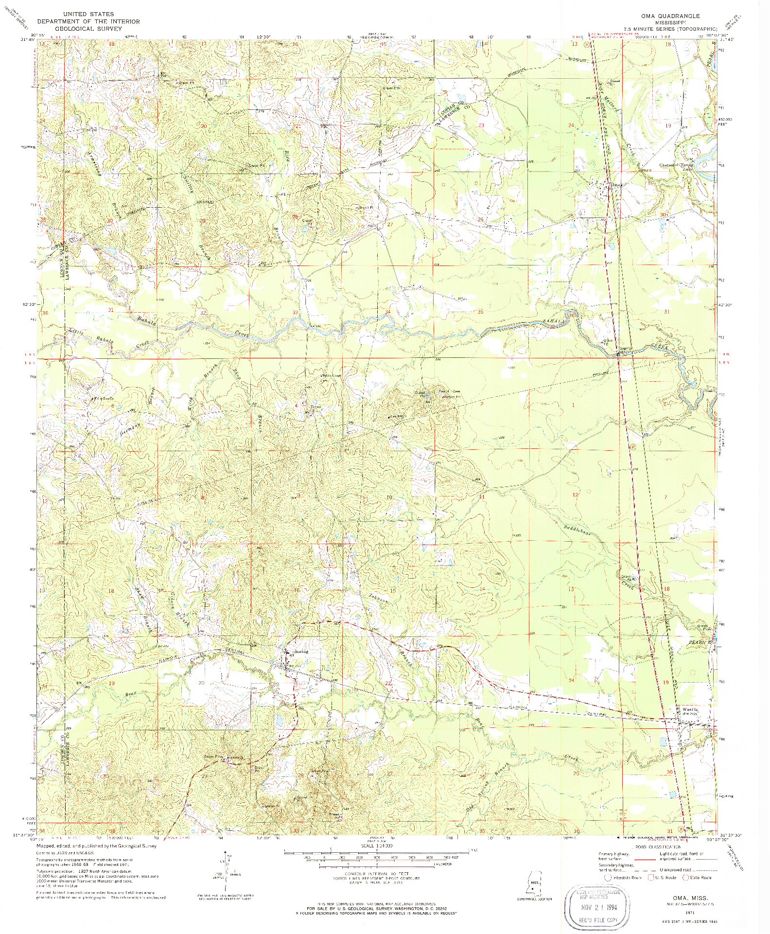 USGS 1:24000-SCALE QUADRANGLE FOR OMA, MS 1971