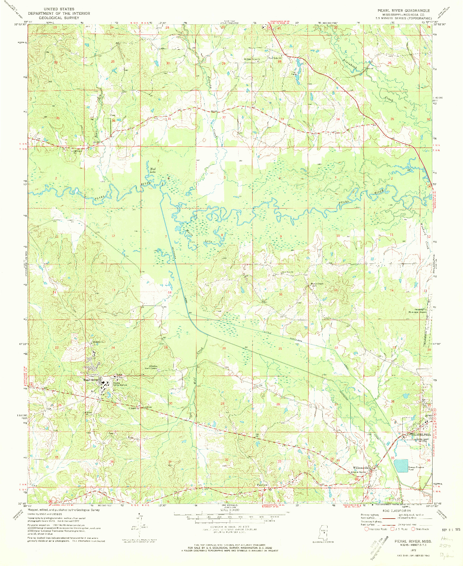 USGS 1:24000-SCALE QUADRANGLE FOR PEARL RIVER, MS 1972