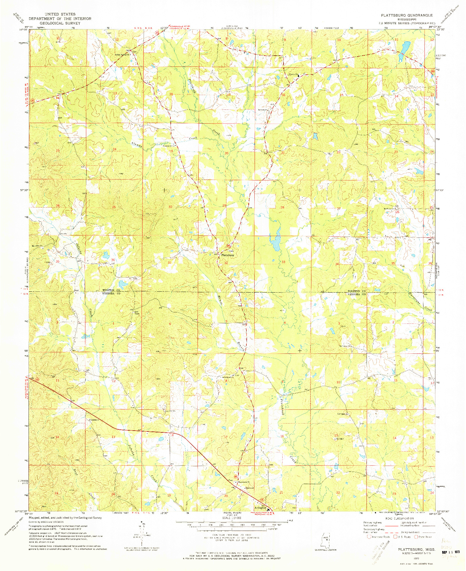 USGS 1:24000-SCALE QUADRANGLE FOR PLATTSBURG, MS 1972