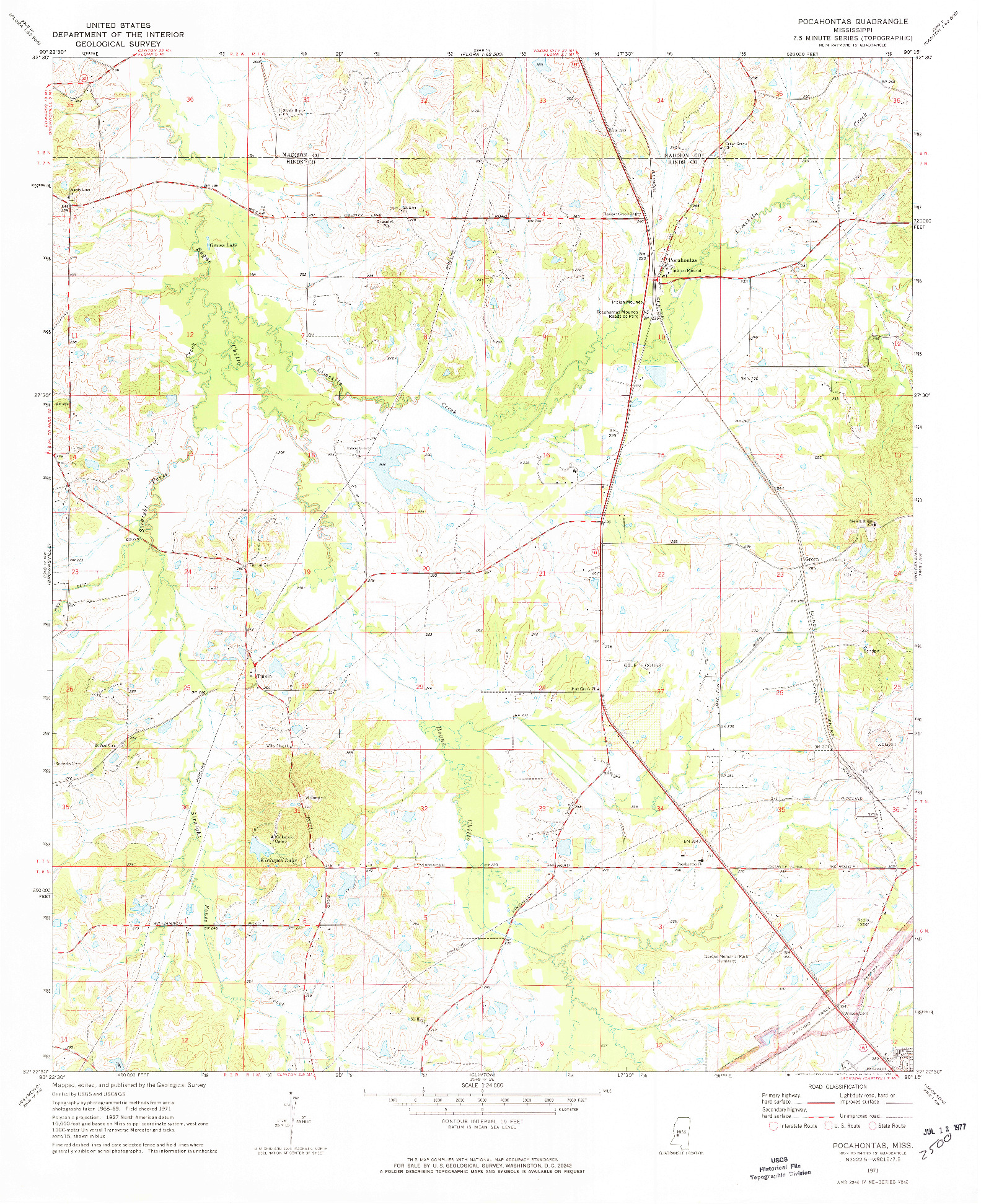 USGS 1:24000-SCALE QUADRANGLE FOR POCAHONTAS, MS 1971