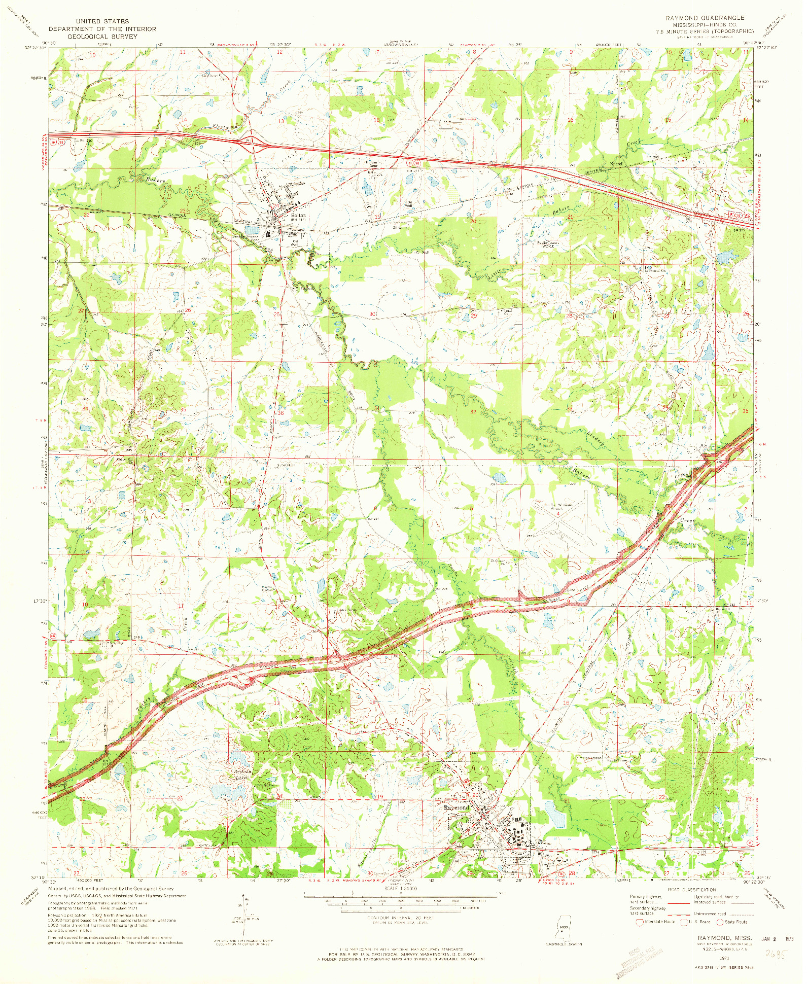 USGS 1:24000-SCALE QUADRANGLE FOR RAYMOND, MS 1971