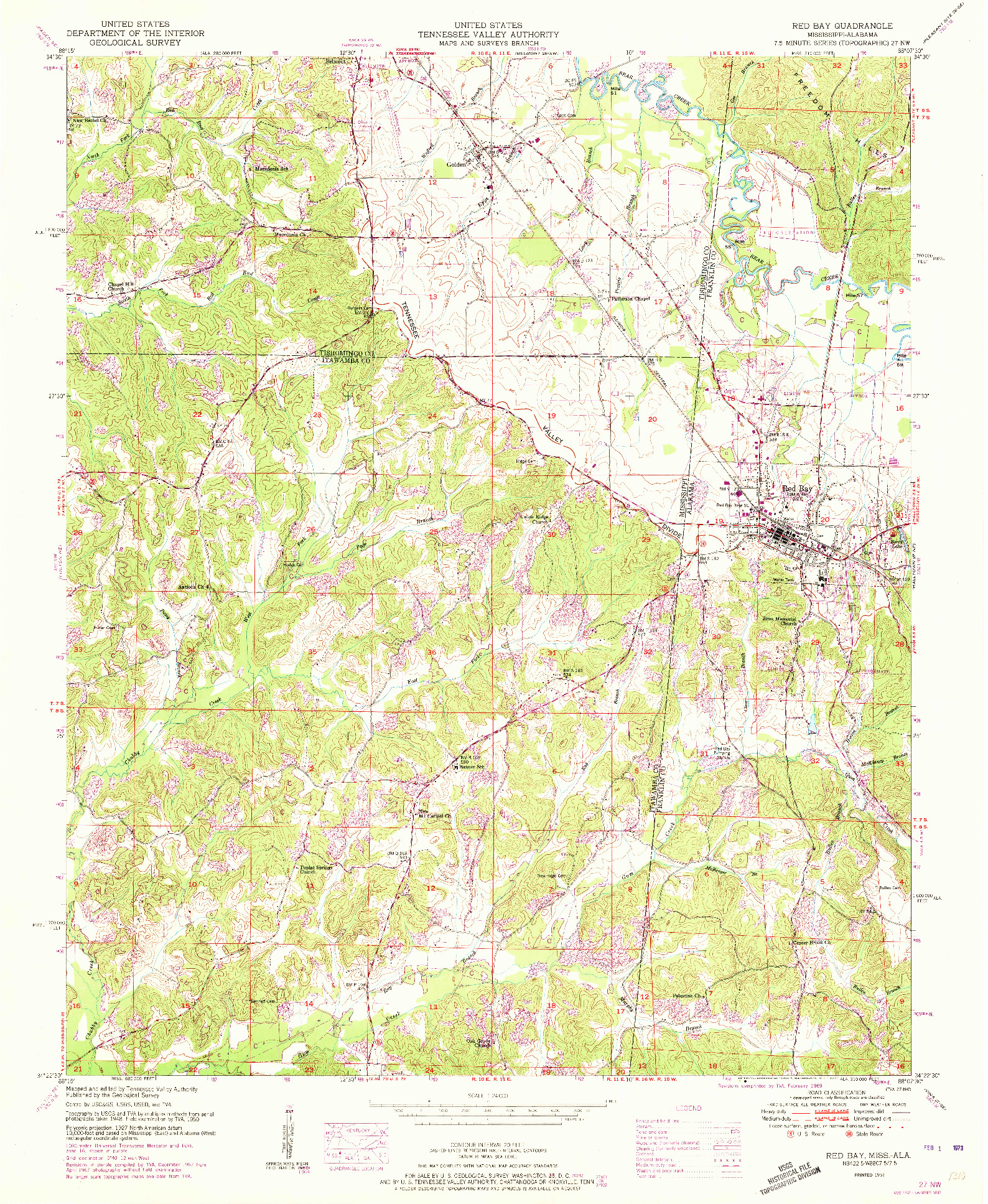 USGS 1:24000-SCALE QUADRANGLE FOR RED BAY, MS 1951