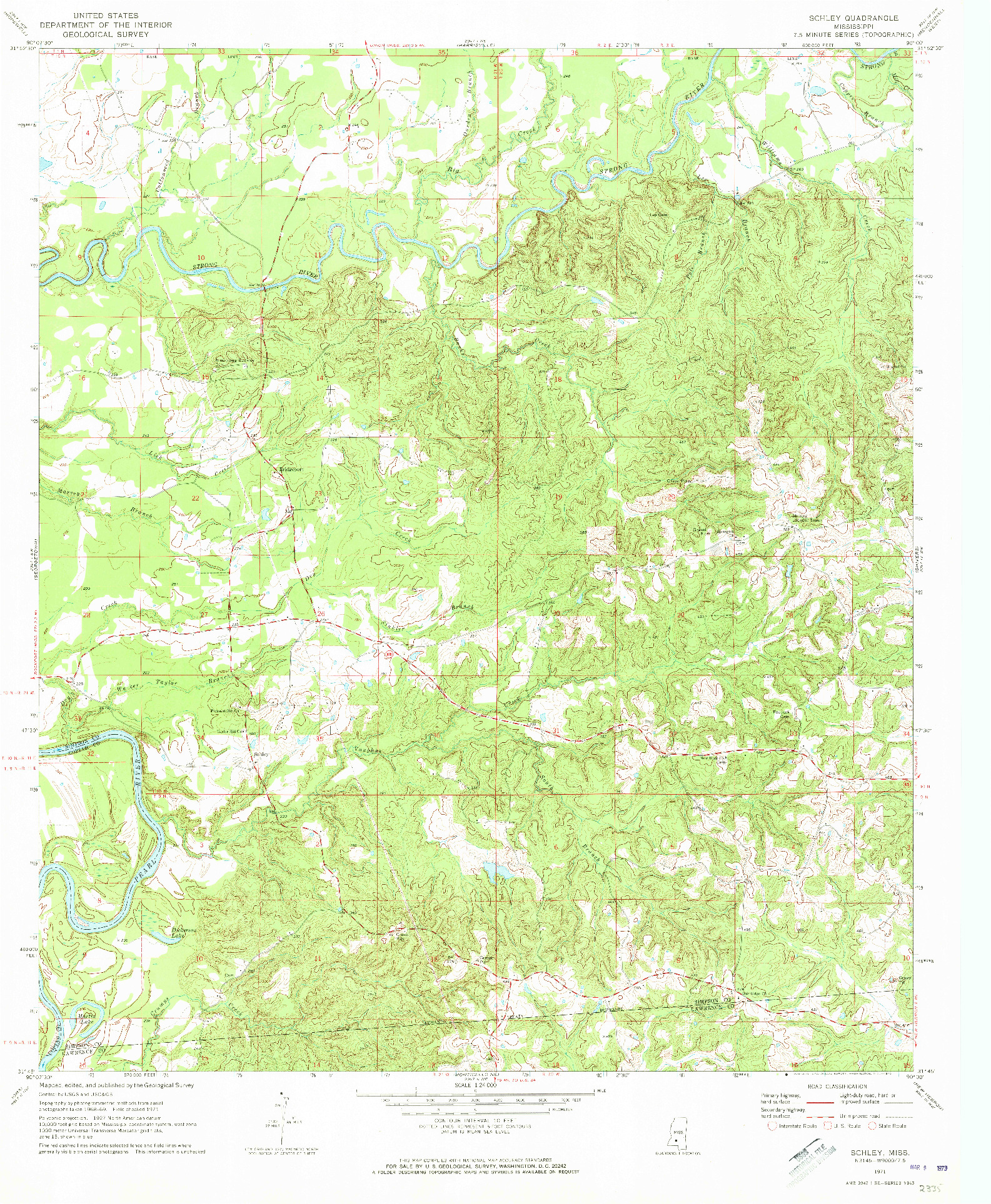 USGS 1:24000-SCALE QUADRANGLE FOR SCHLEY, MS 1971