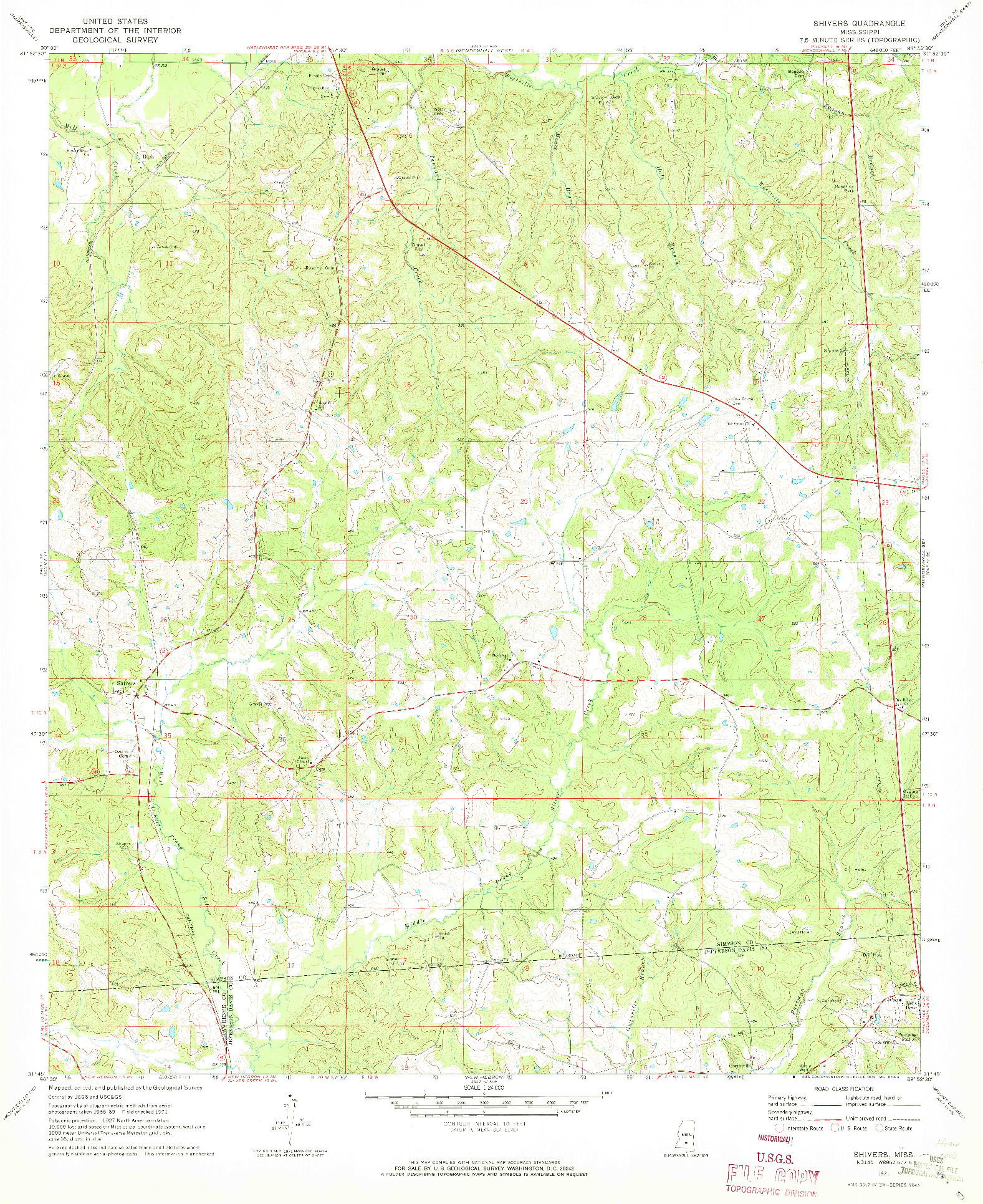 USGS 1:24000-SCALE QUADRANGLE FOR SHIVERS, MS 1971
