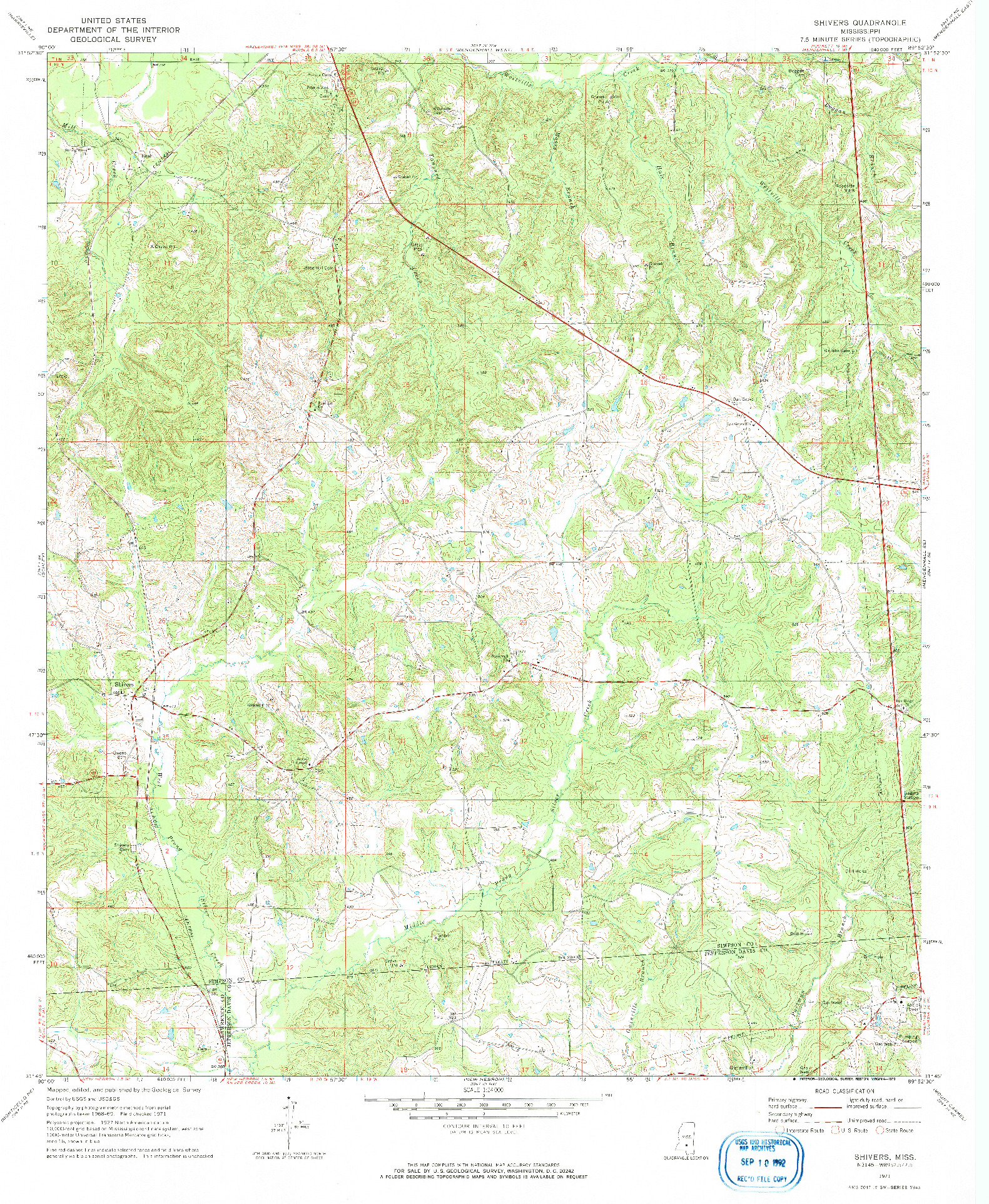 USGS 1:24000-SCALE QUADRANGLE FOR SHIVERS, MS 1971