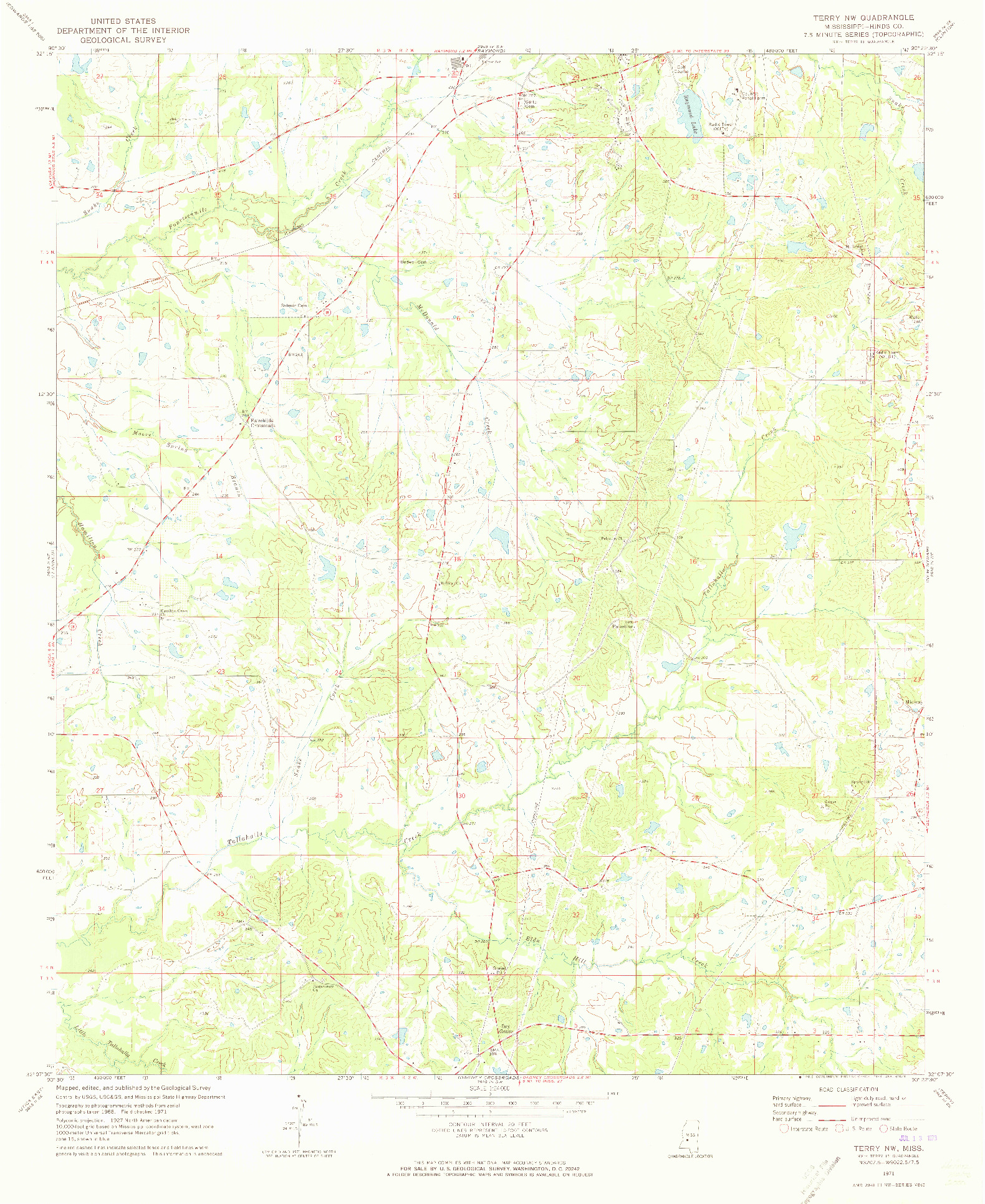 USGS 1:24000-SCALE QUADRANGLE FOR TERRY NW, MS 1971