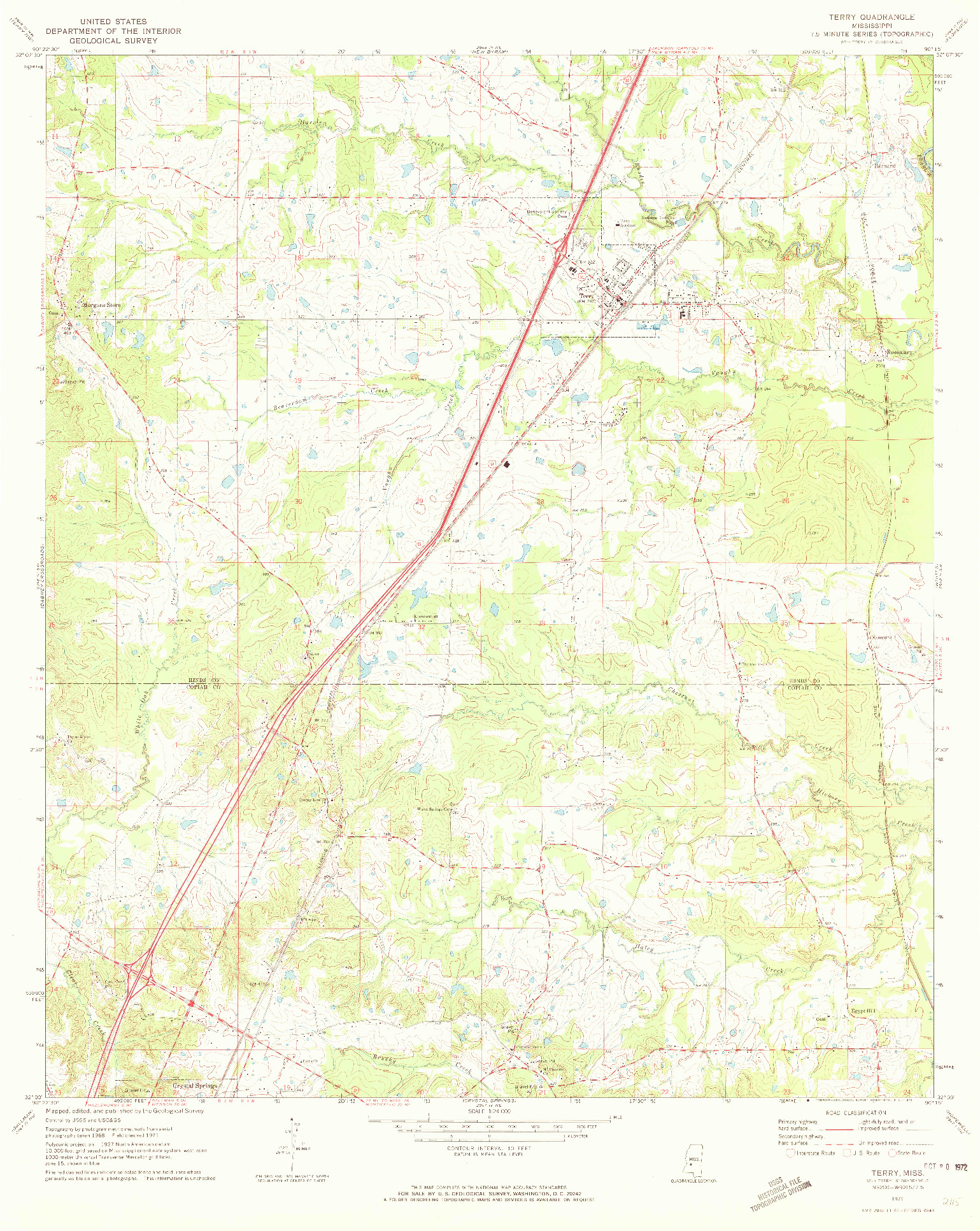 USGS 1:24000-SCALE QUADRANGLE FOR TERRY, MS 1971