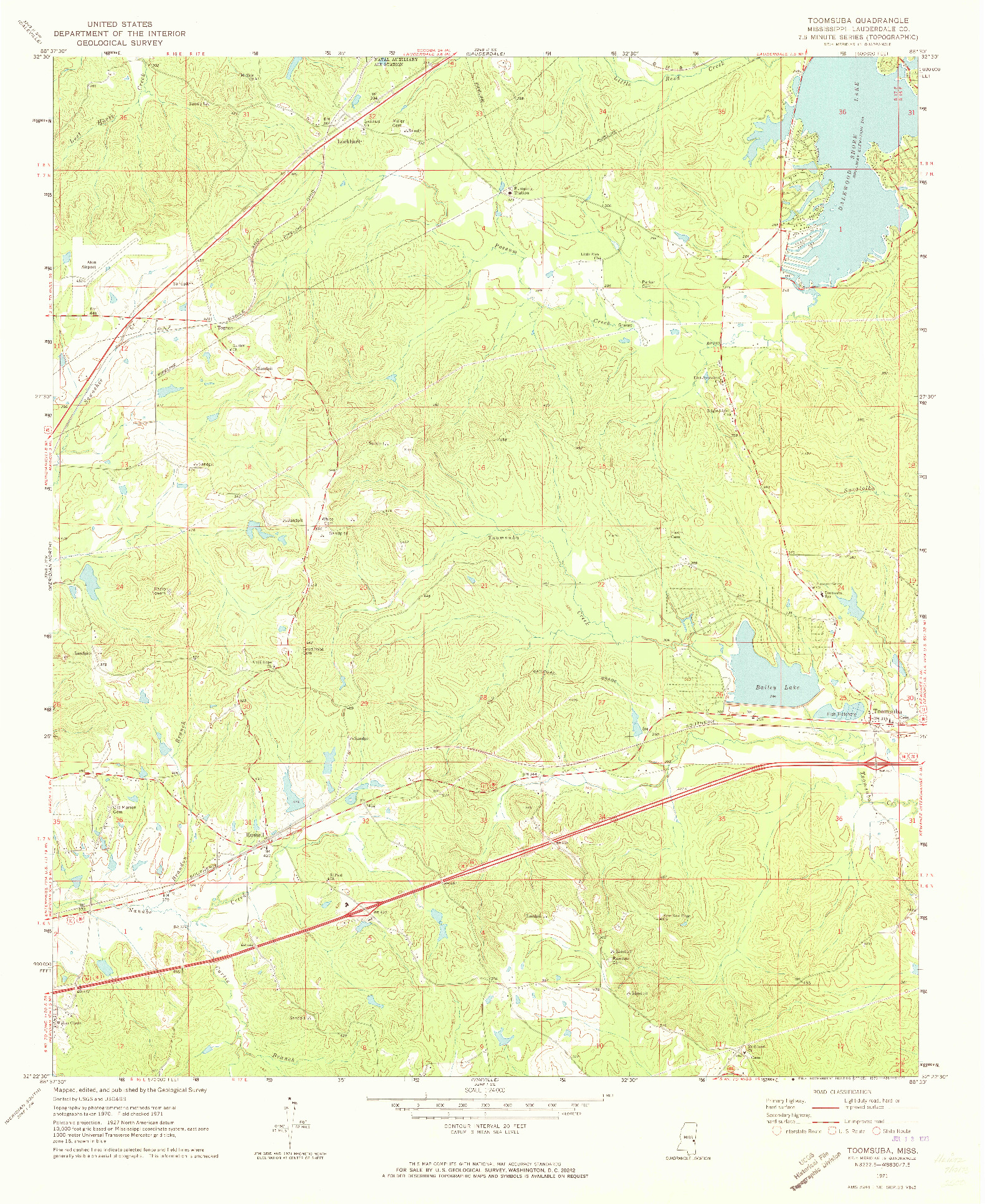 USGS 1:24000-SCALE QUADRANGLE FOR TOOMSUBA, MS 1971
