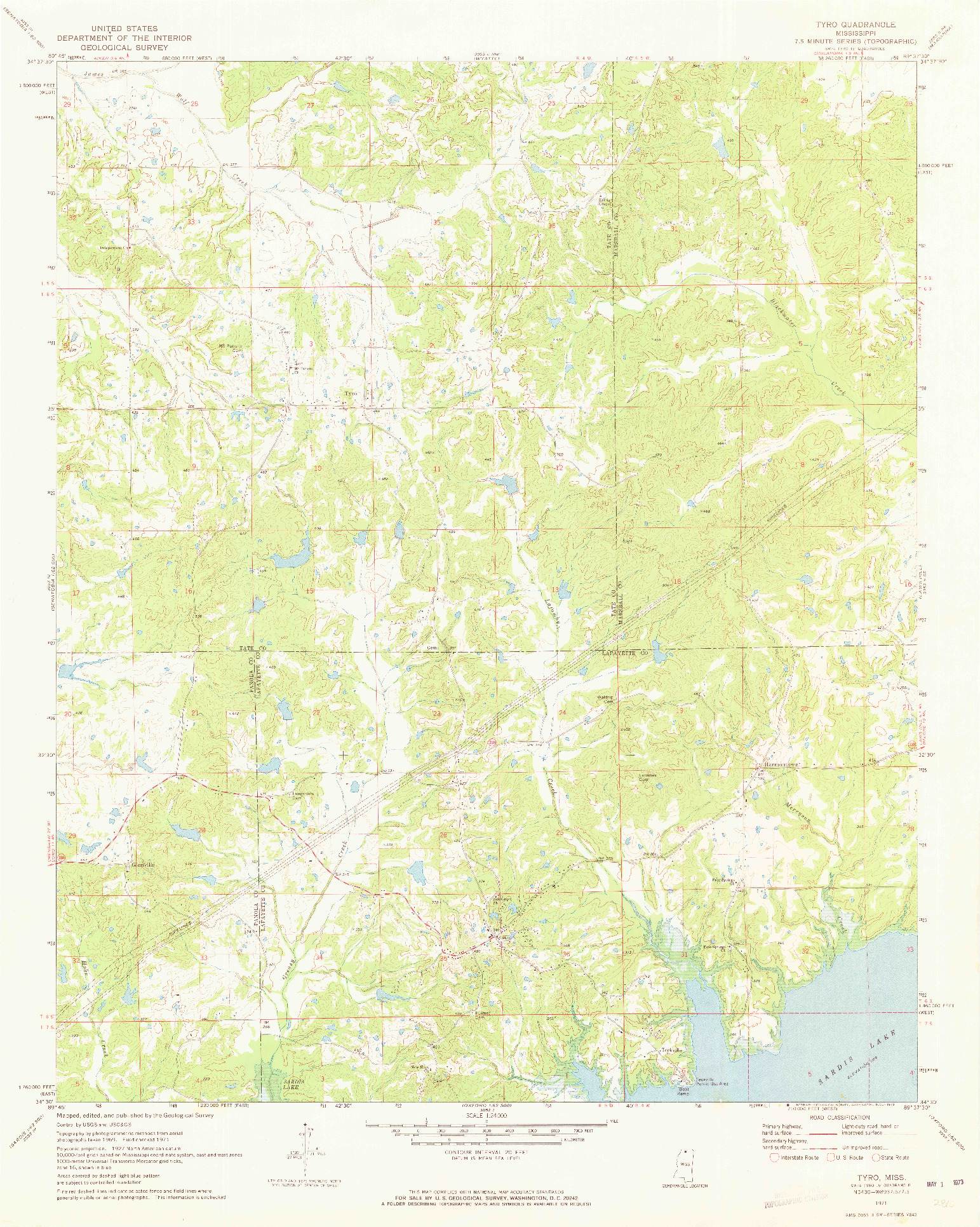 USGS 1:24000-SCALE QUADRANGLE FOR TYRO, MS 1971