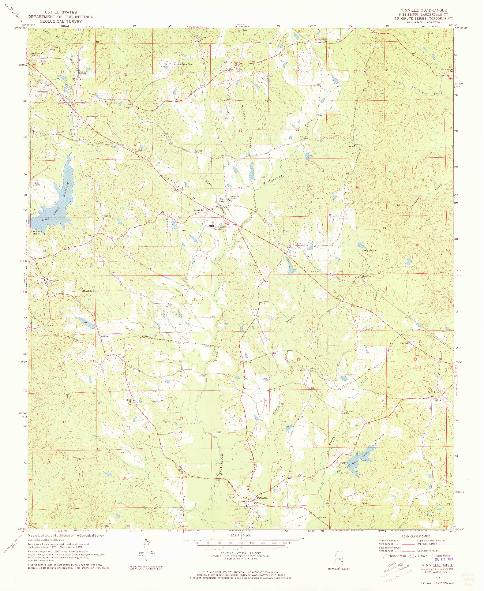 USGS 1:24000-SCALE QUADRANGLE FOR VIMVILLE, MS 1971