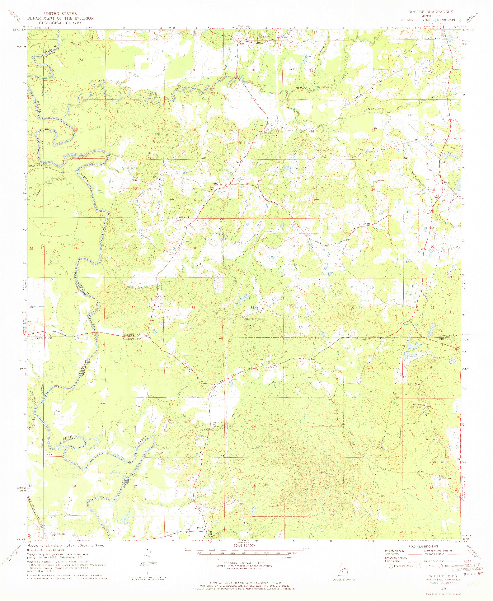 USGS 1:24000-SCALE QUADRANGLE FOR WHITES, MS 1971