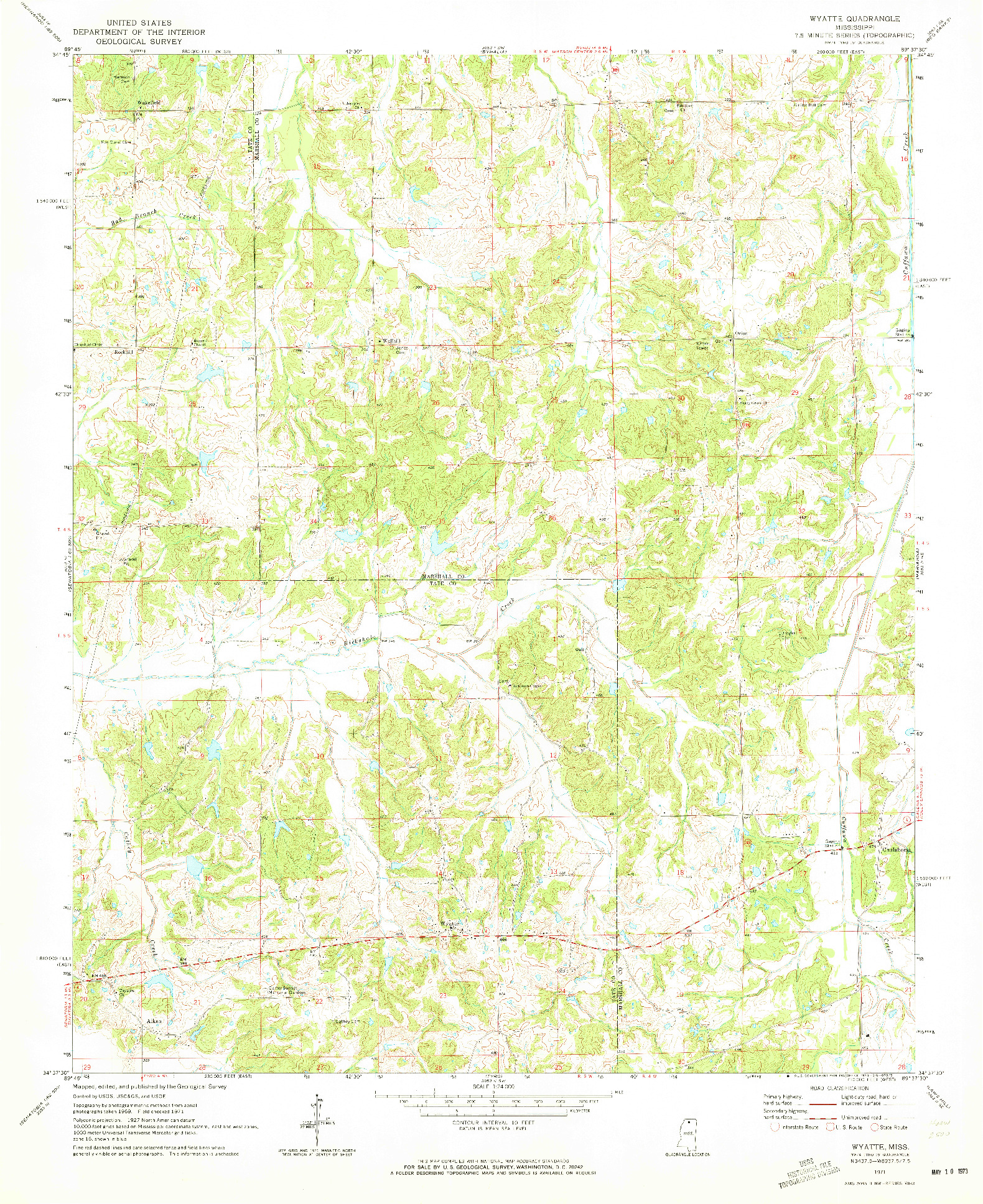USGS 1:24000-SCALE QUADRANGLE FOR WYATTE, MS 1971