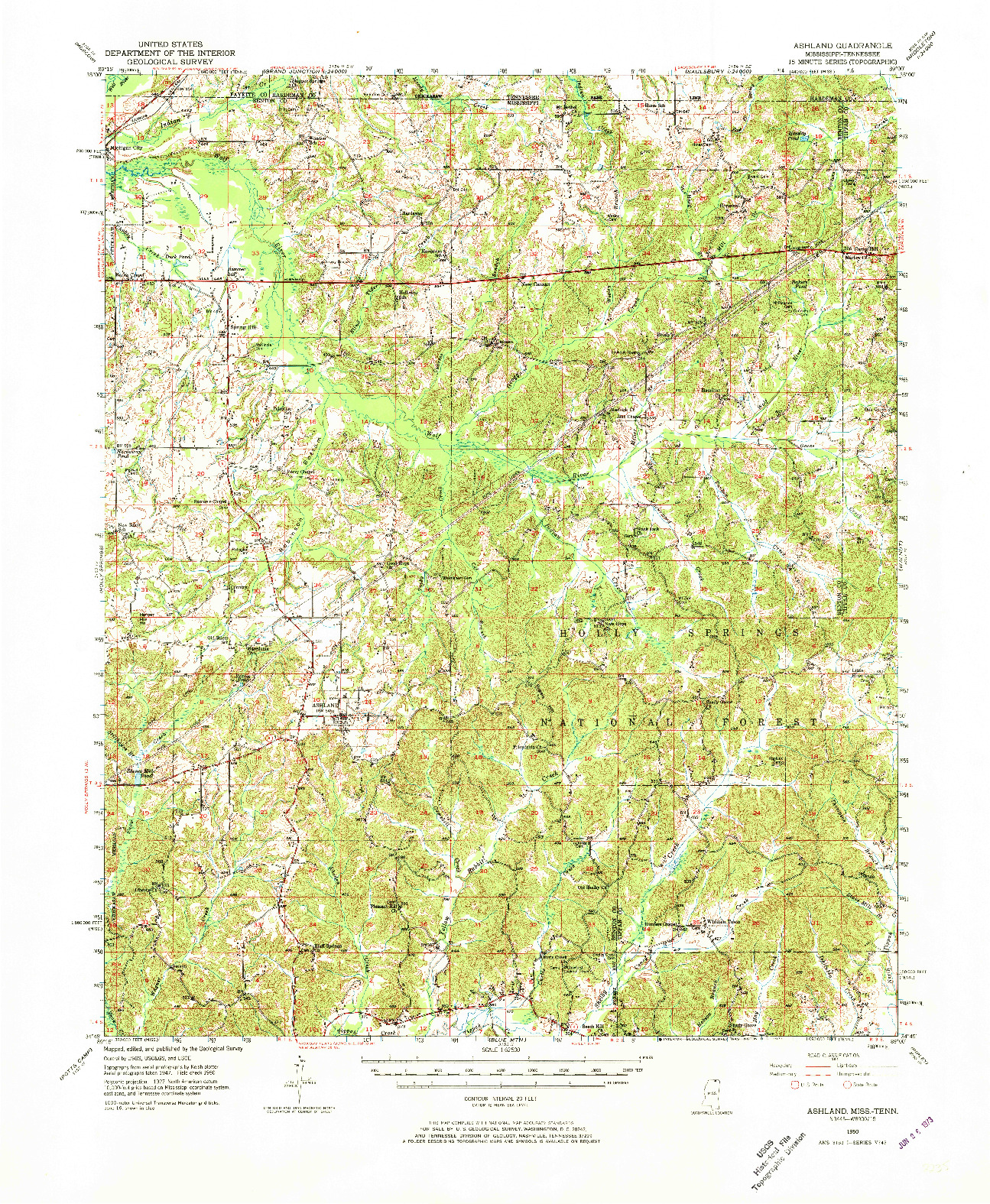 USGS 1:62500-SCALE QUADRANGLE FOR ASHLAND, MS 1950