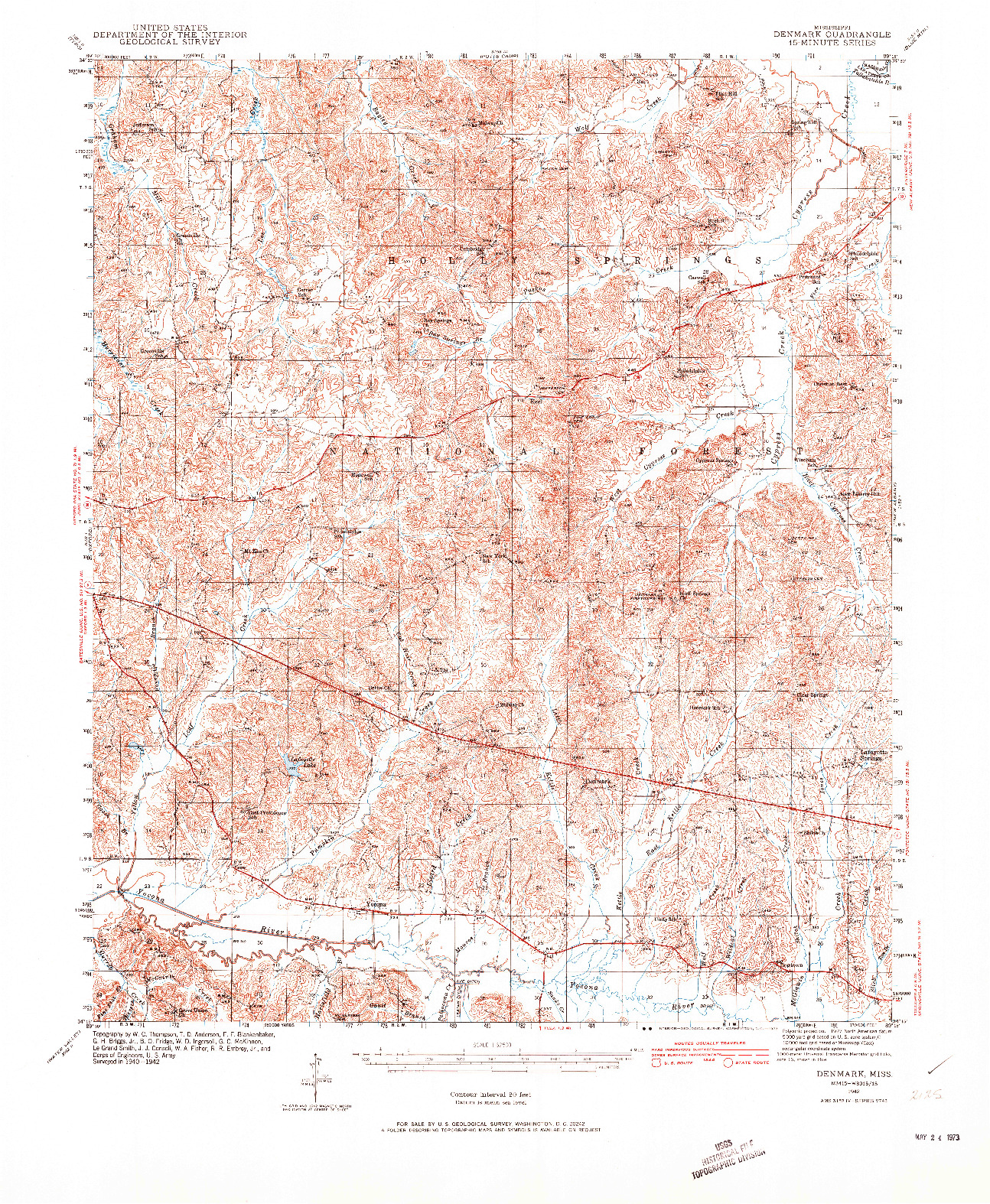 USGS 1:62500-SCALE QUADRANGLE FOR DENMARK, MS 1942