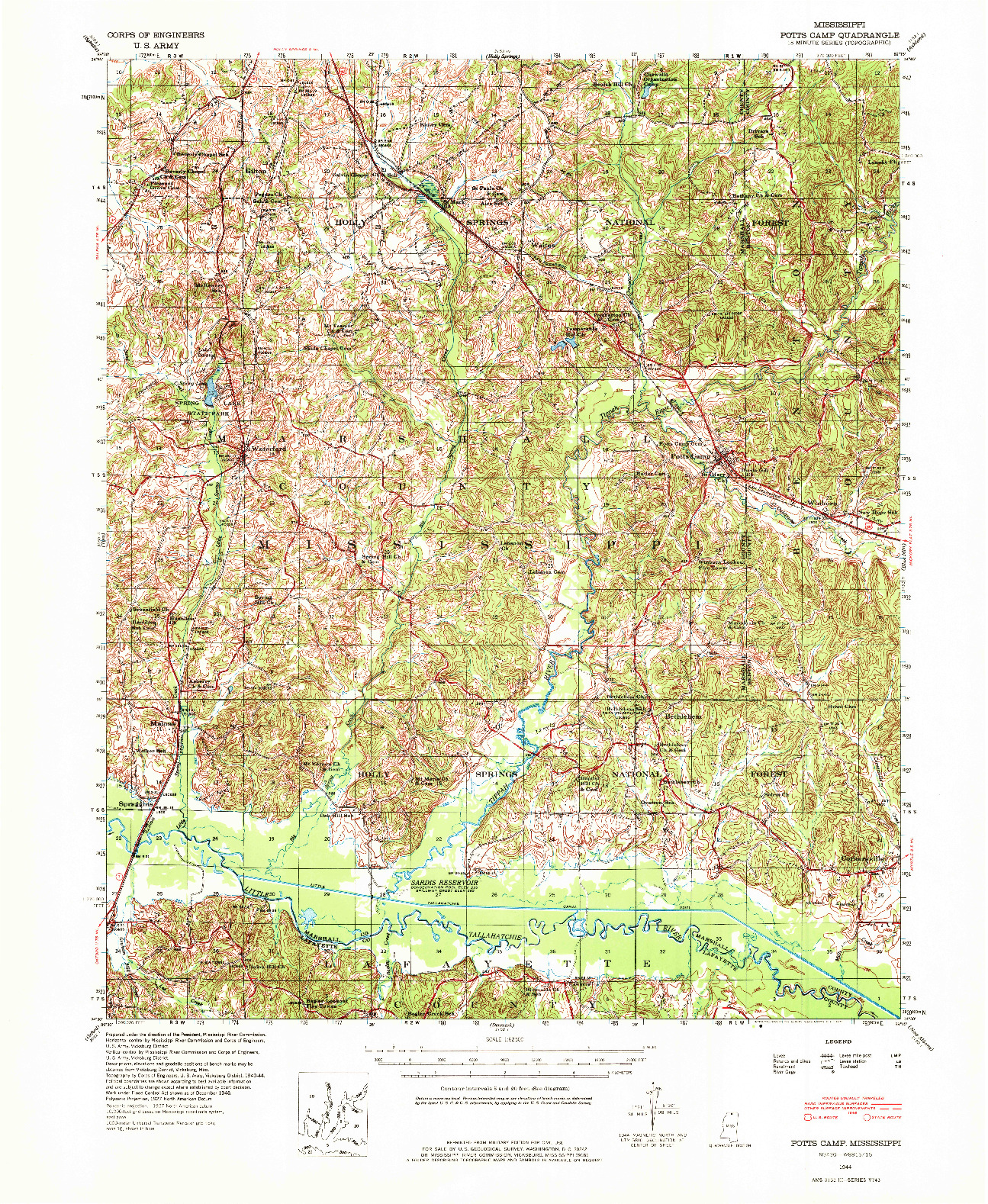 USGS 1:62500-SCALE QUADRANGLE FOR POTTS CAMP, MS 1944