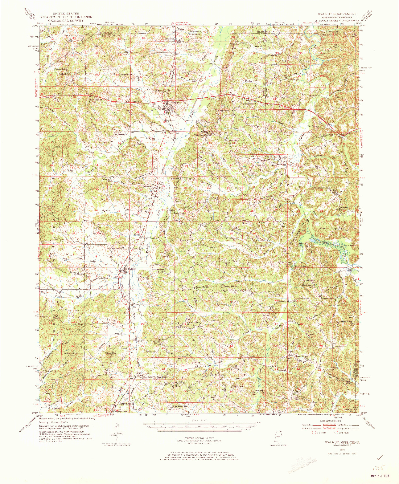 USGS 1:62500-SCALE QUADRANGLE FOR WALNUT, MS 1951