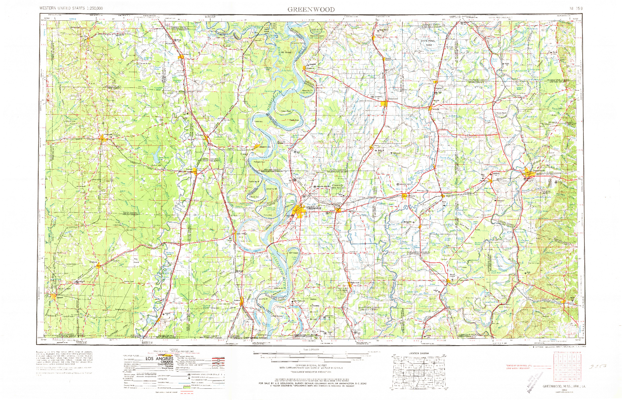 USGS 1:250000-SCALE QUADRANGLE FOR GREENWOOD, MS 1953