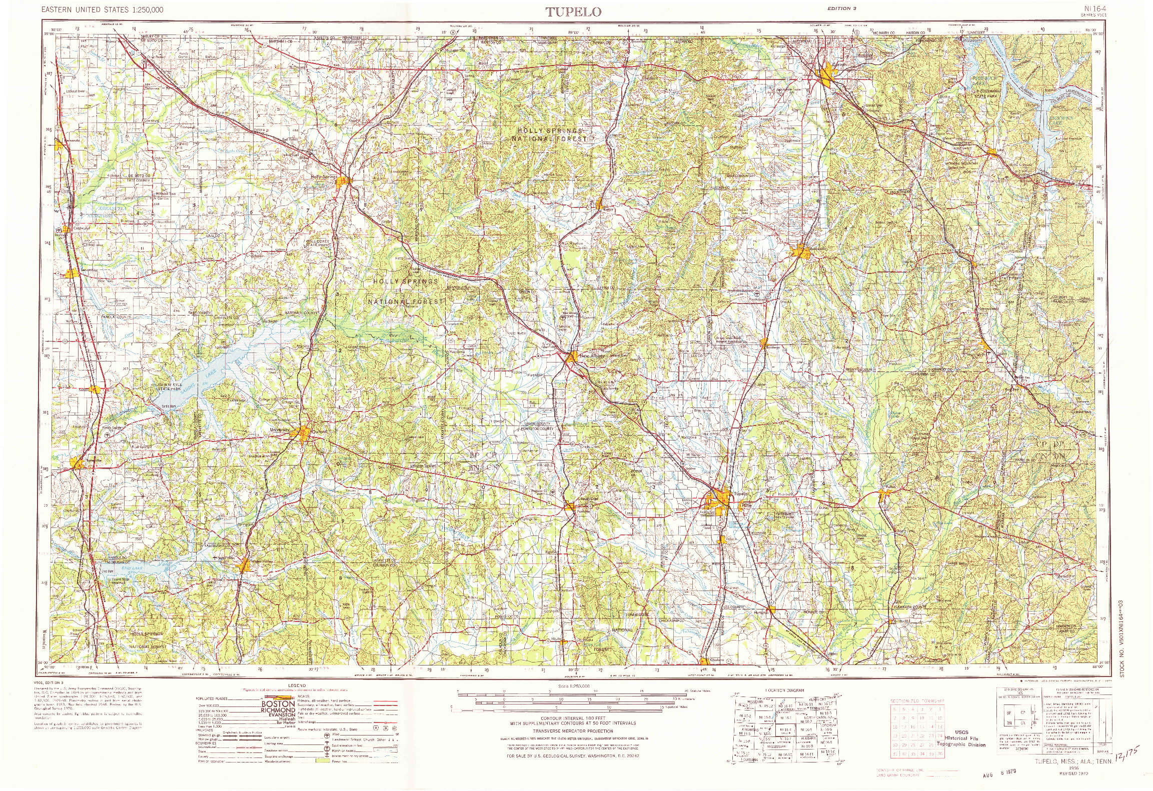 USGS 1:250000-SCALE QUADRANGLE FOR TUPELO, MS 1956