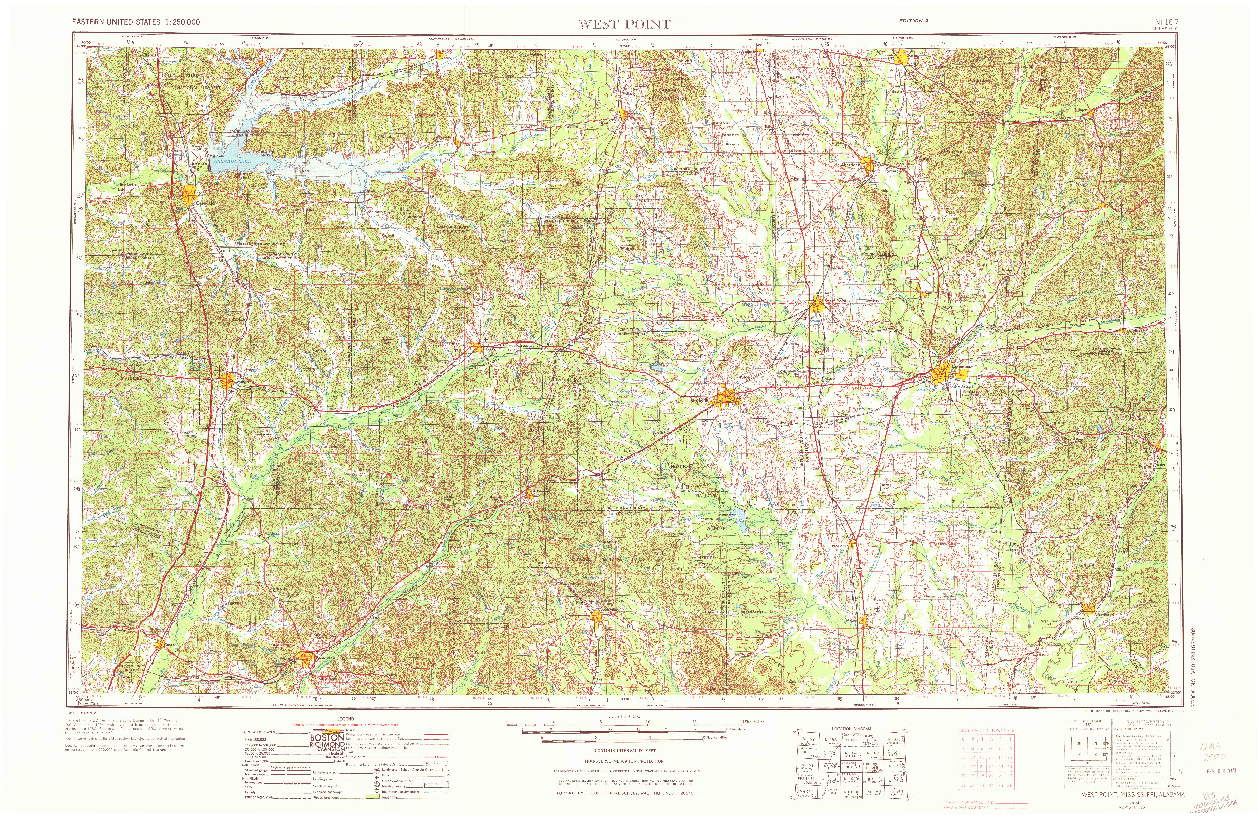 USGS 1:250000-SCALE QUADRANGLE FOR WEST POINT, MS 1953