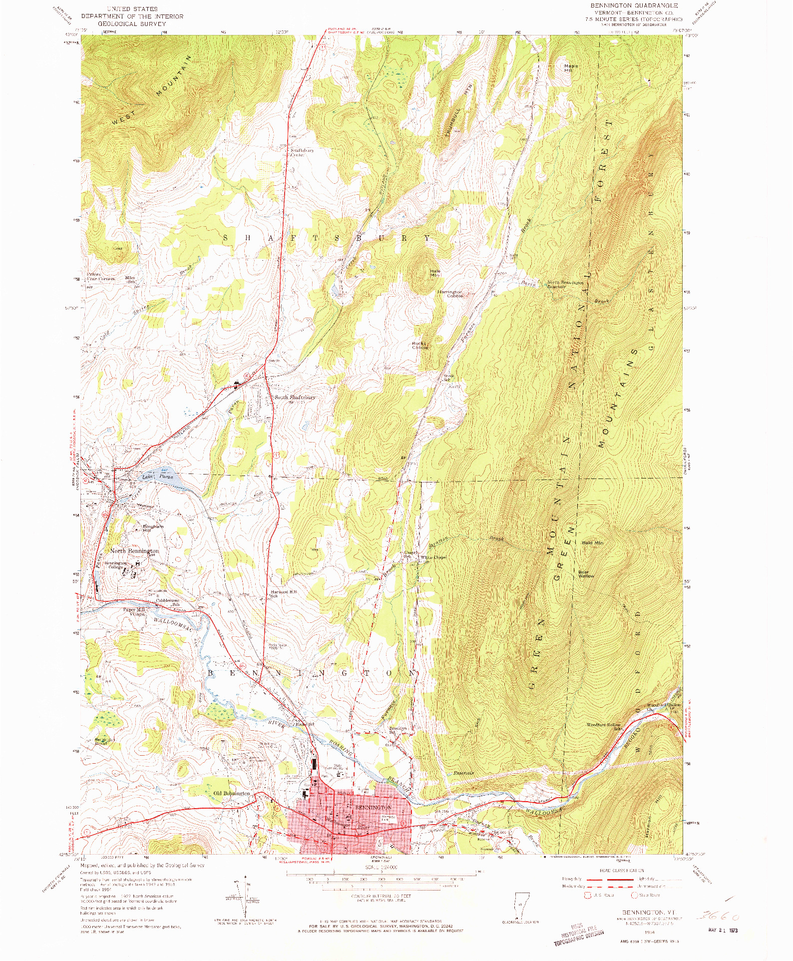 USGS 1:24000-SCALE QUADRANGLE FOR BENNINGTON, VT 1954
