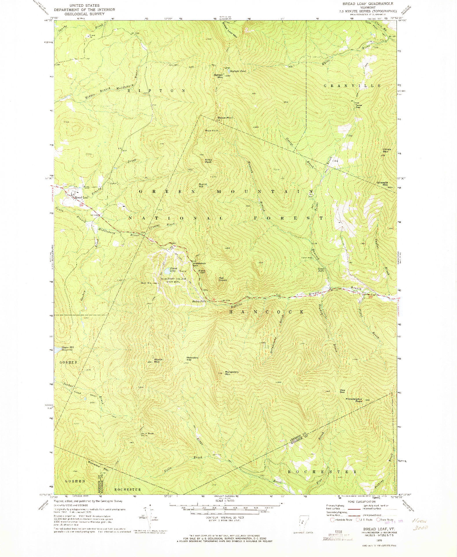USGS 1:24000-SCALE QUADRANGLE FOR BREAD LOAF, VT 1970